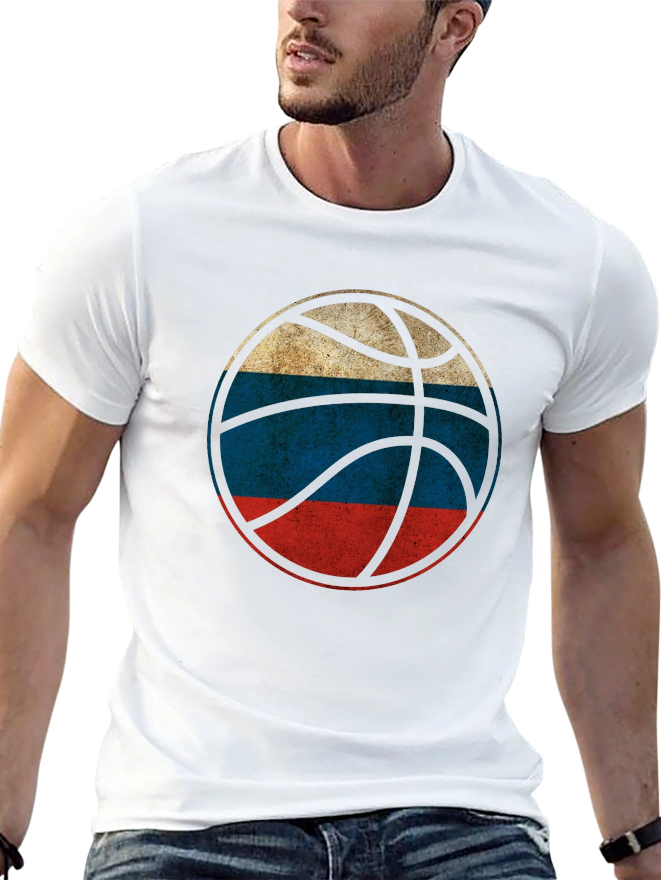 Russian Flag Basketball T-Shirt - Distressed Print
