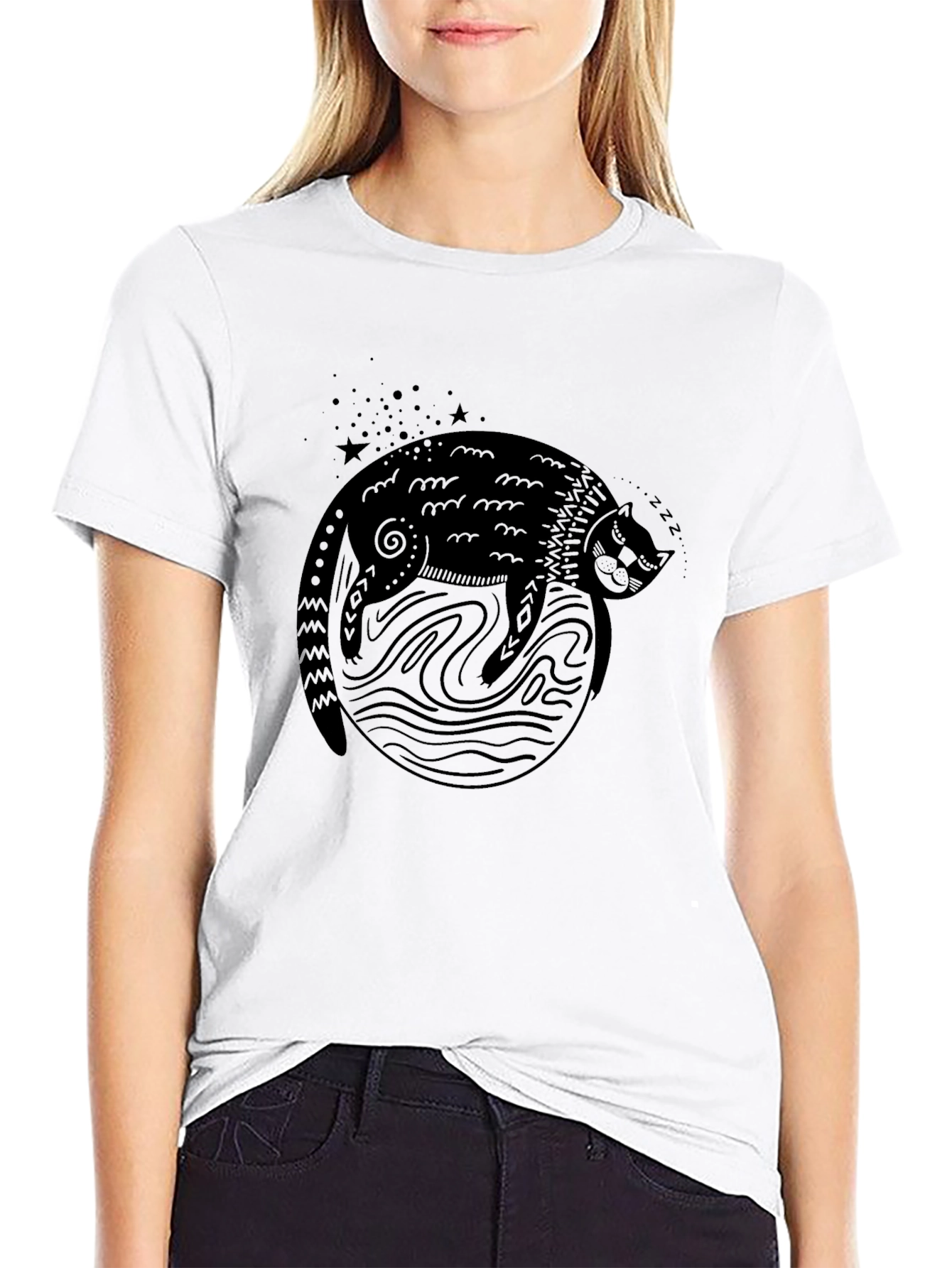 Black Cat Nap T-Shirt - Cozy & Cool
