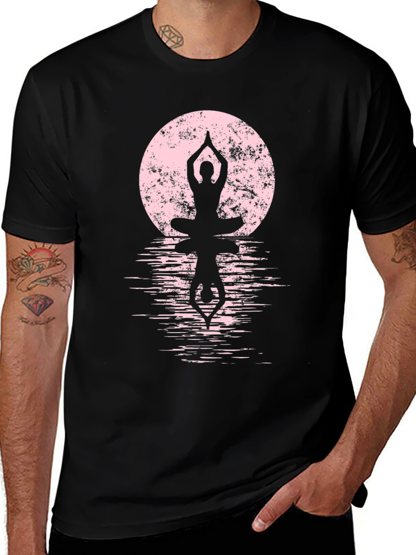 Yoga Moon Graphic Tee - Mens Black Cotton T-Shirt