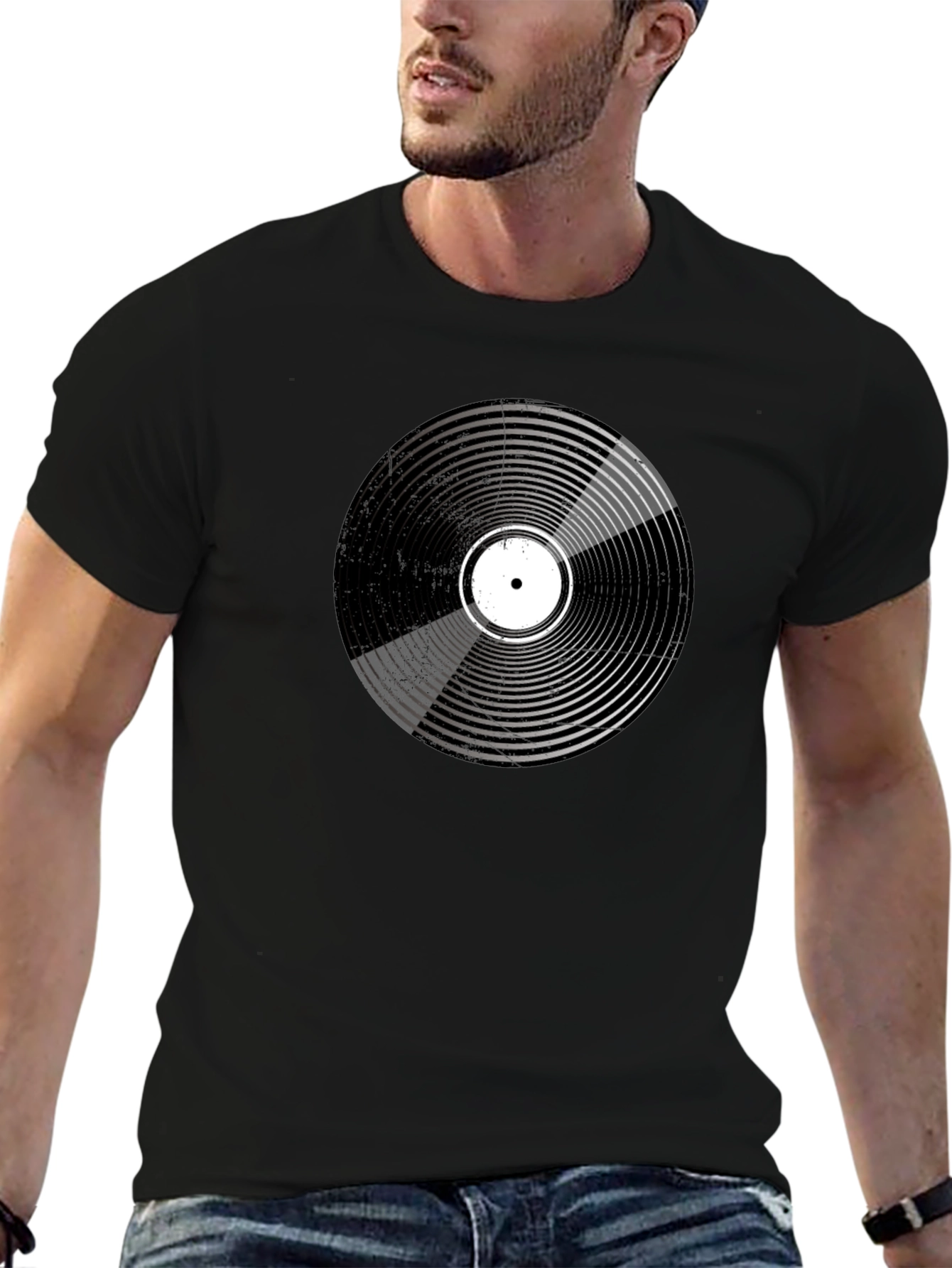 Retro Vinyl Record Graphic Black T-Shirt
