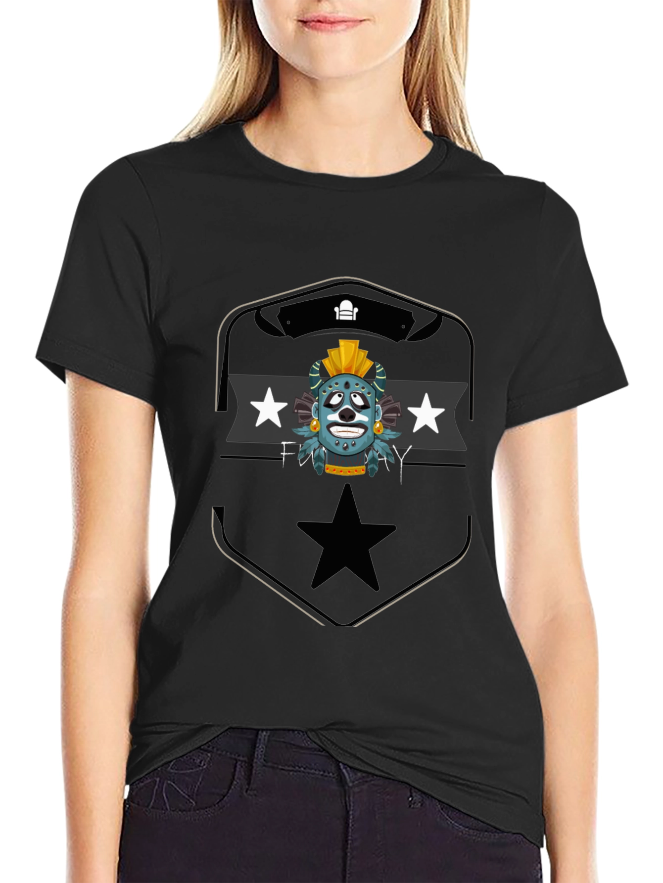 Aztec Mask Graphic Tee - Black Cotton T-Shirt