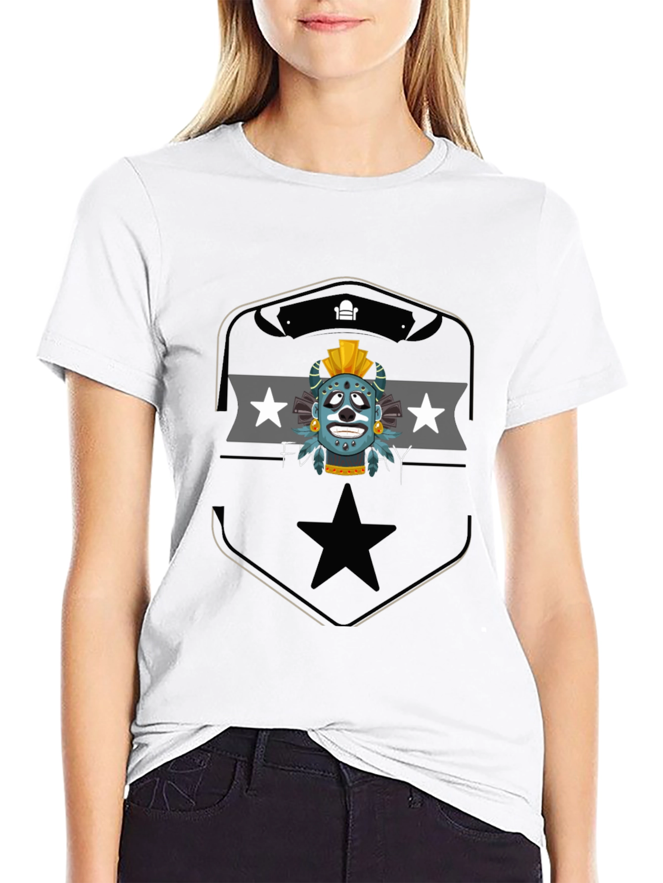 Aztec Mask Graphic Tee - Black Cotton T-Shirt