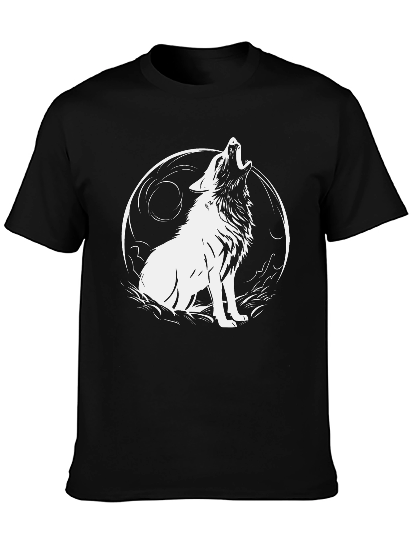 Wolf Howling at Moon Graphic Black T-Shirt
