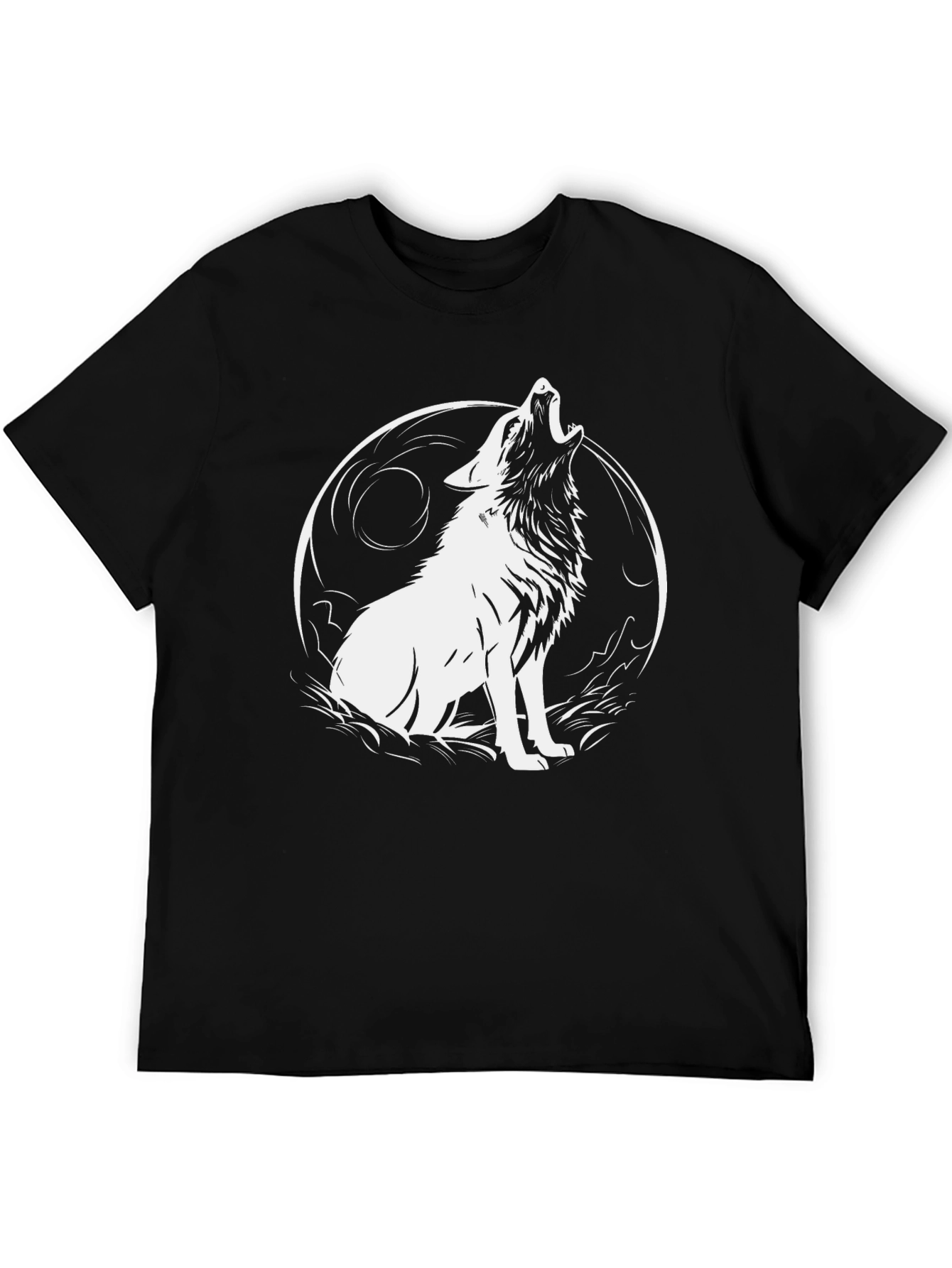 Wolf Howling at Moon Graphic Black T-Shirt