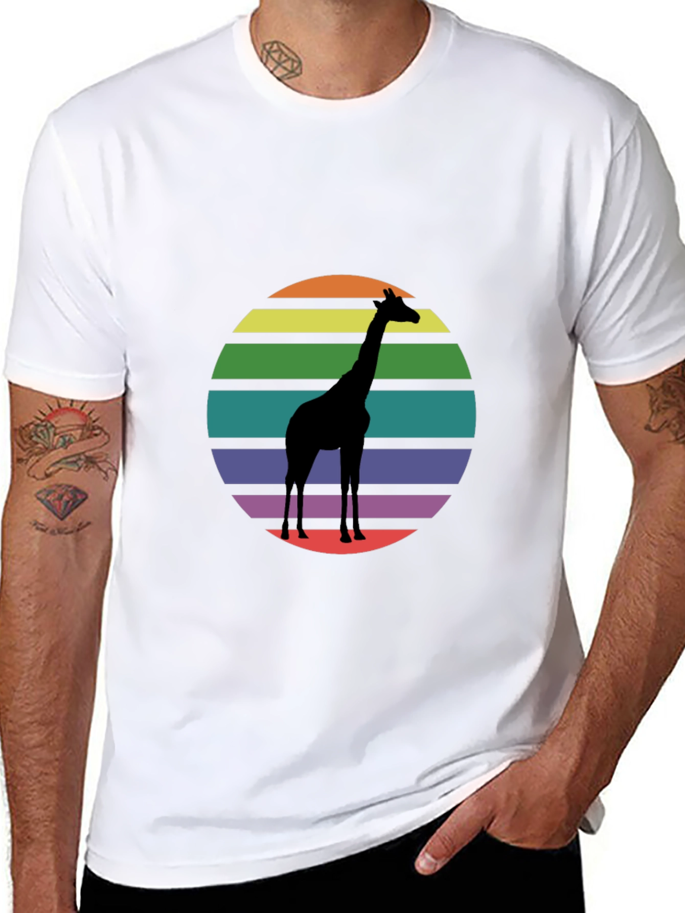 Giraffe Sunset Graphic Tee - Black Cotton Blend