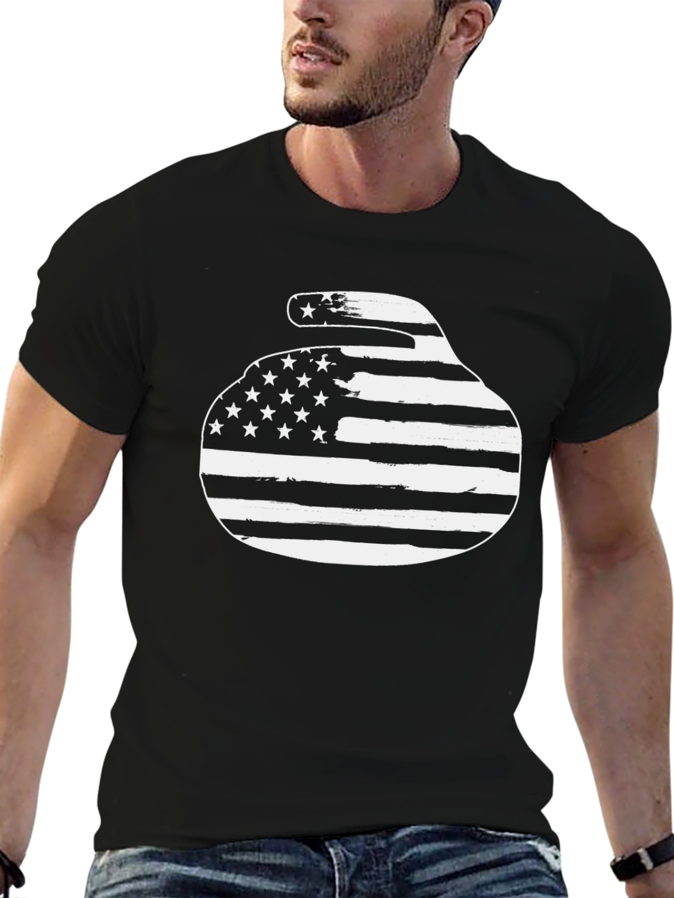 USA Curling Stone T-Shirt Patriotic Design