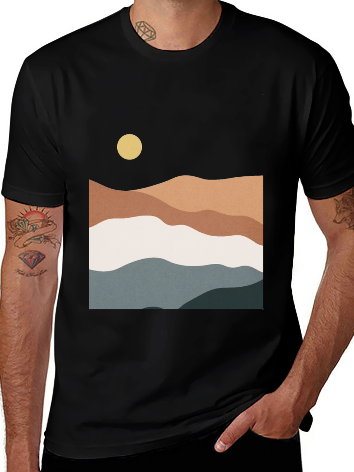 Abstract Landscape Graphic Tee - Modern Style