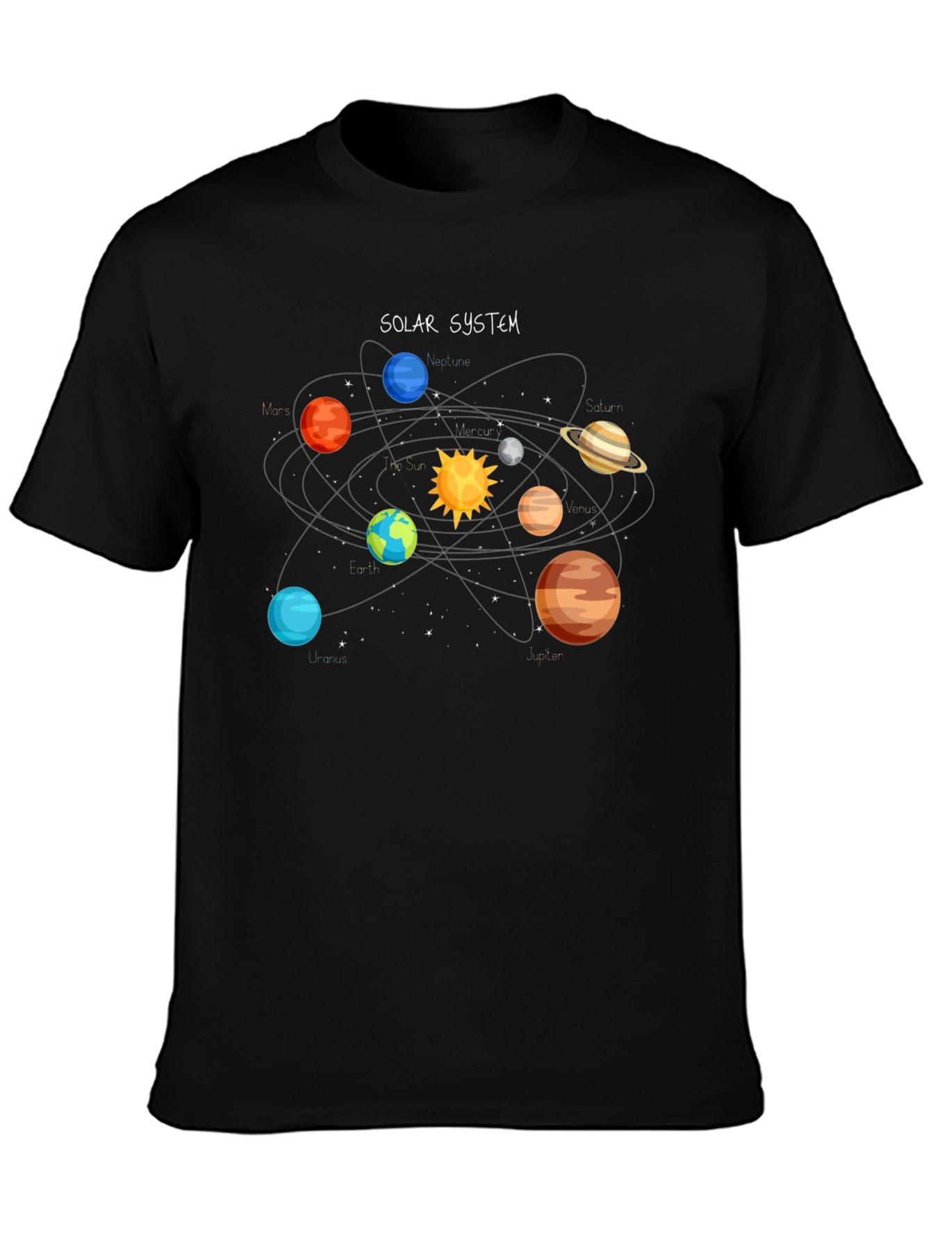 Solar System Graphic Print Black T-Shirt