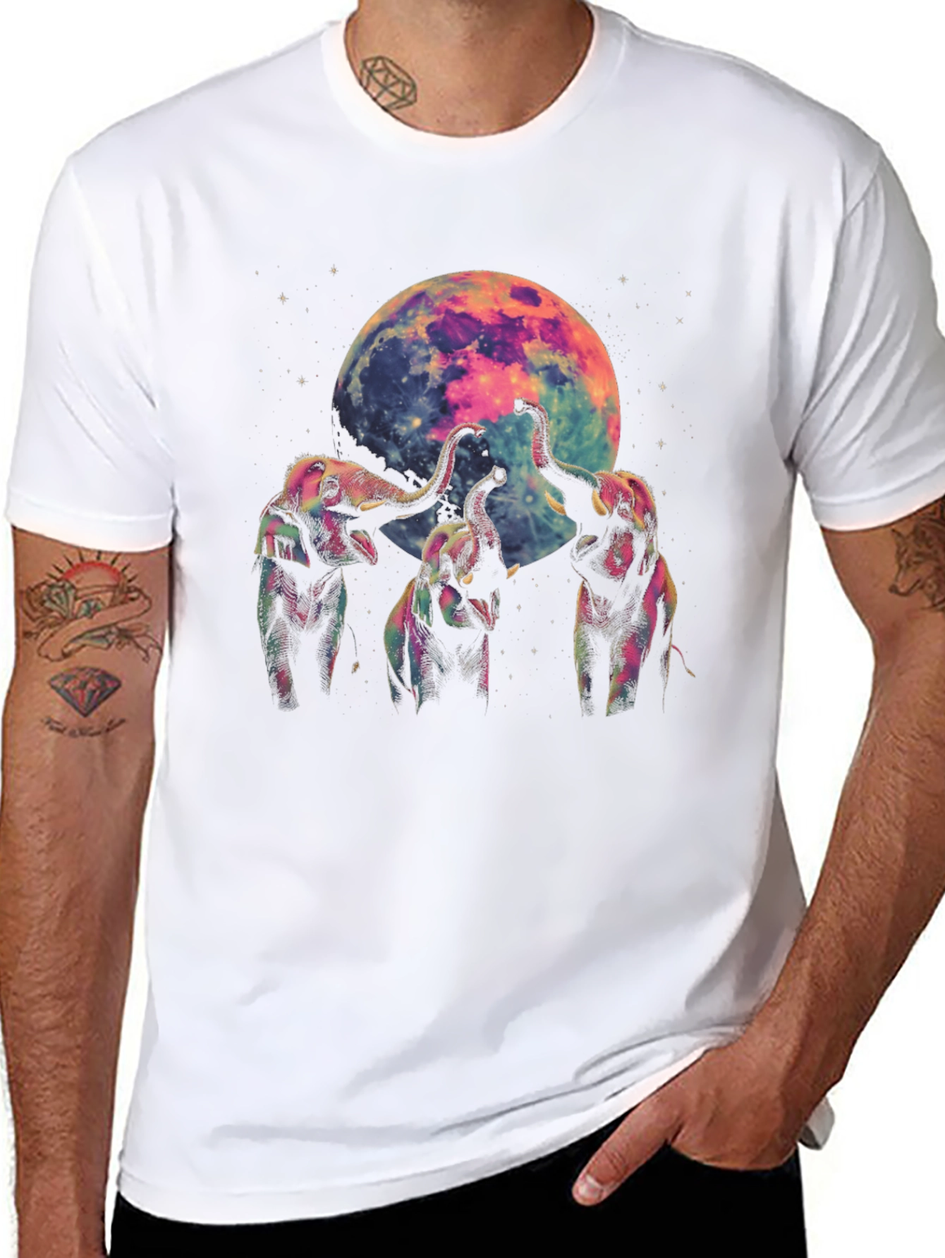 Elephant Moon Graphic Tee - Black Cotton Comfort