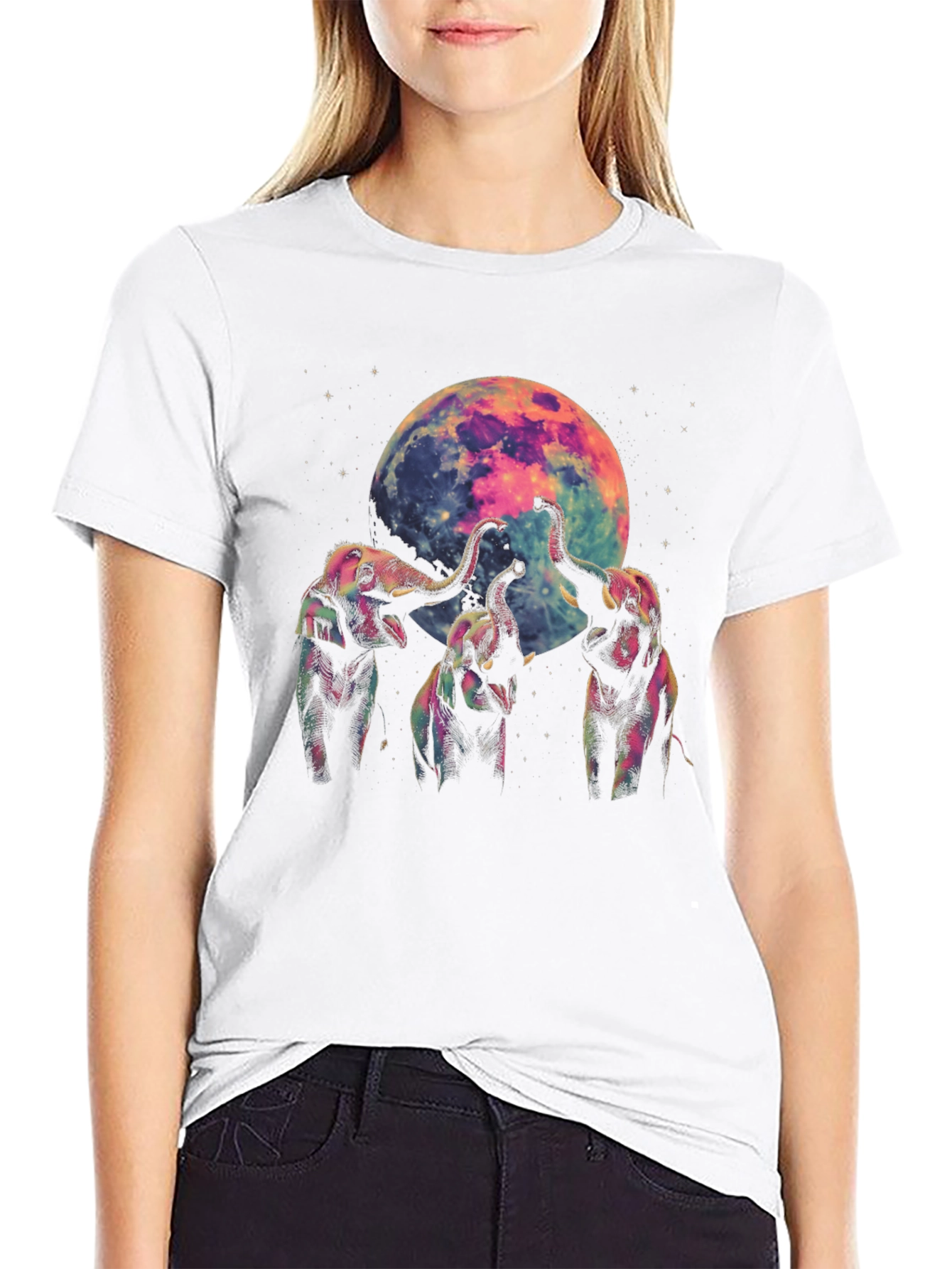Elephant Moon Graphic Tee - Black Cotton Comfort