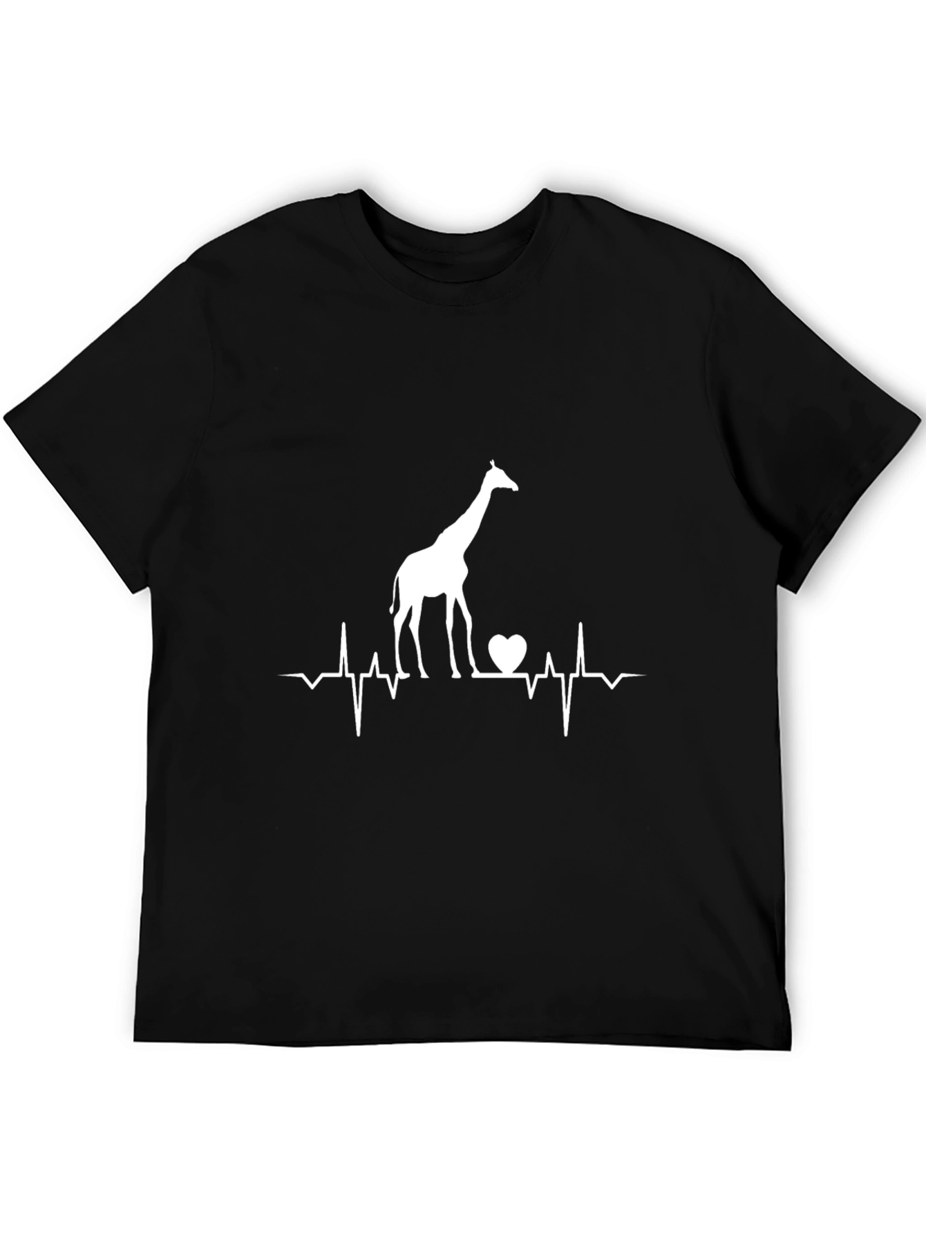 Giraffe Heartbeat Graphic Tee - Black Cotton T-Shirt