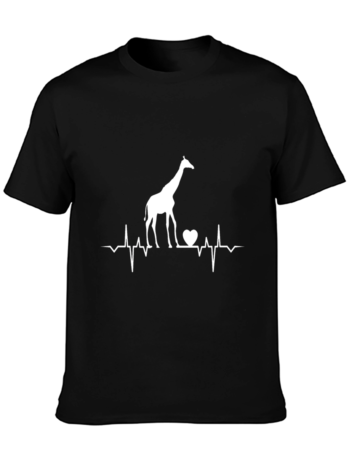 Giraffe Heartbeat Graphic Tee - Black Cotton T-Shirt