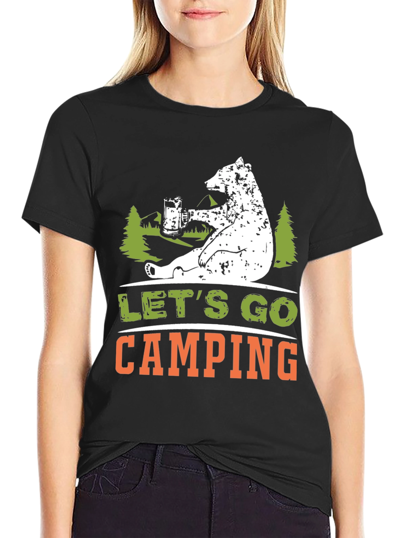 Lets Go Camping Bear Graphic Tee