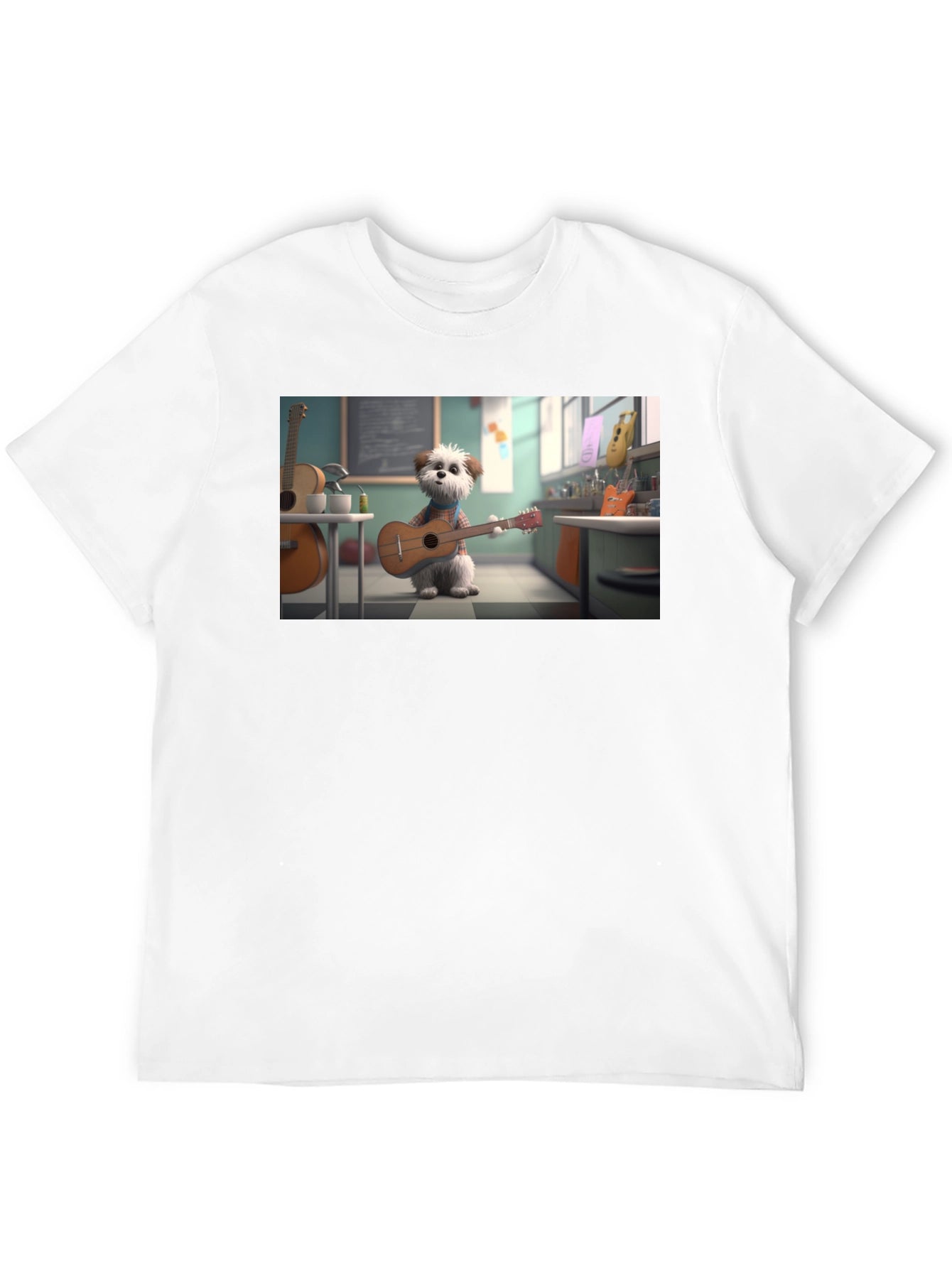 Dog Playing Guitar Graphic Tee - Black Cotton Blend