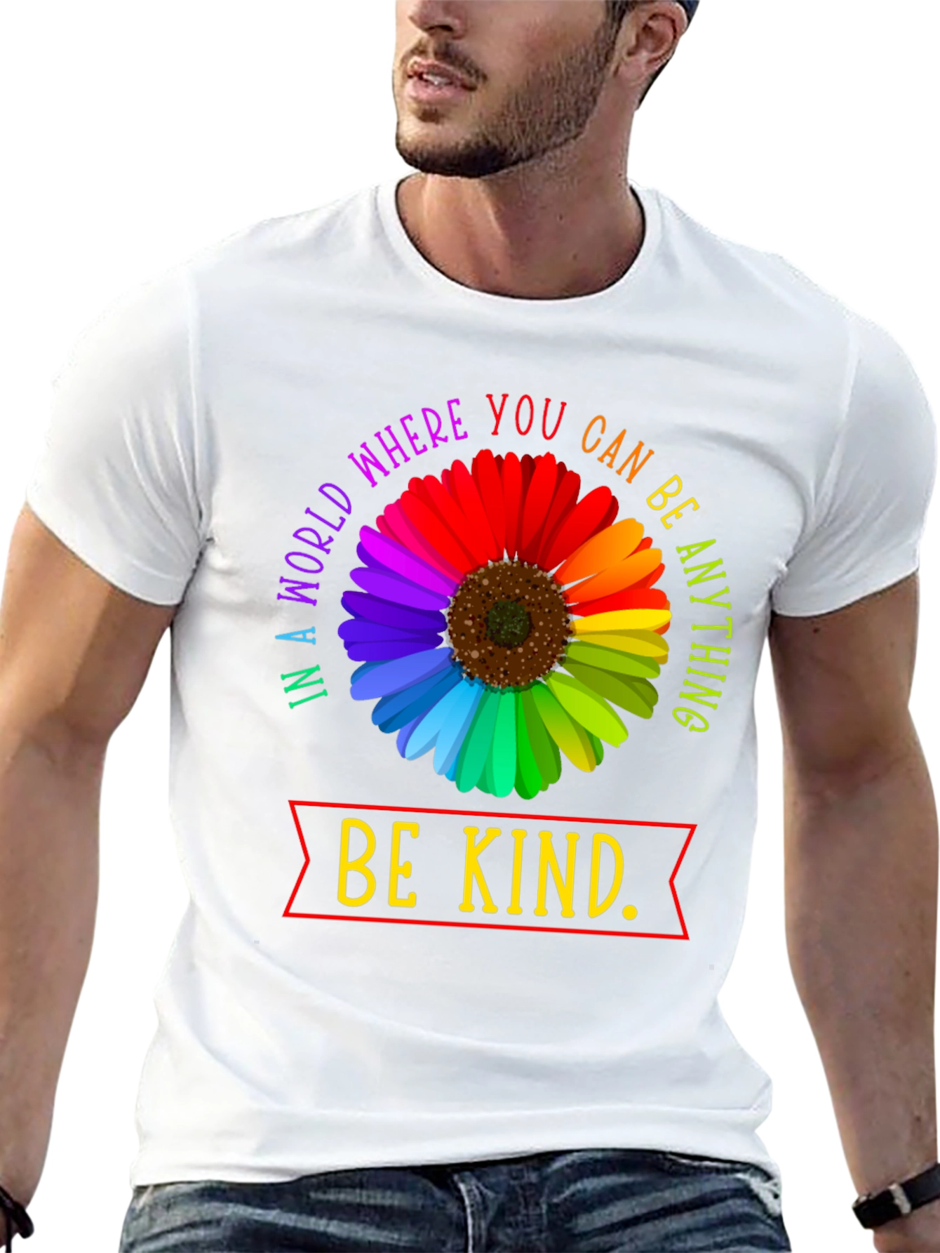 Be Kind Rainbow Flower Graphic T-Shirt