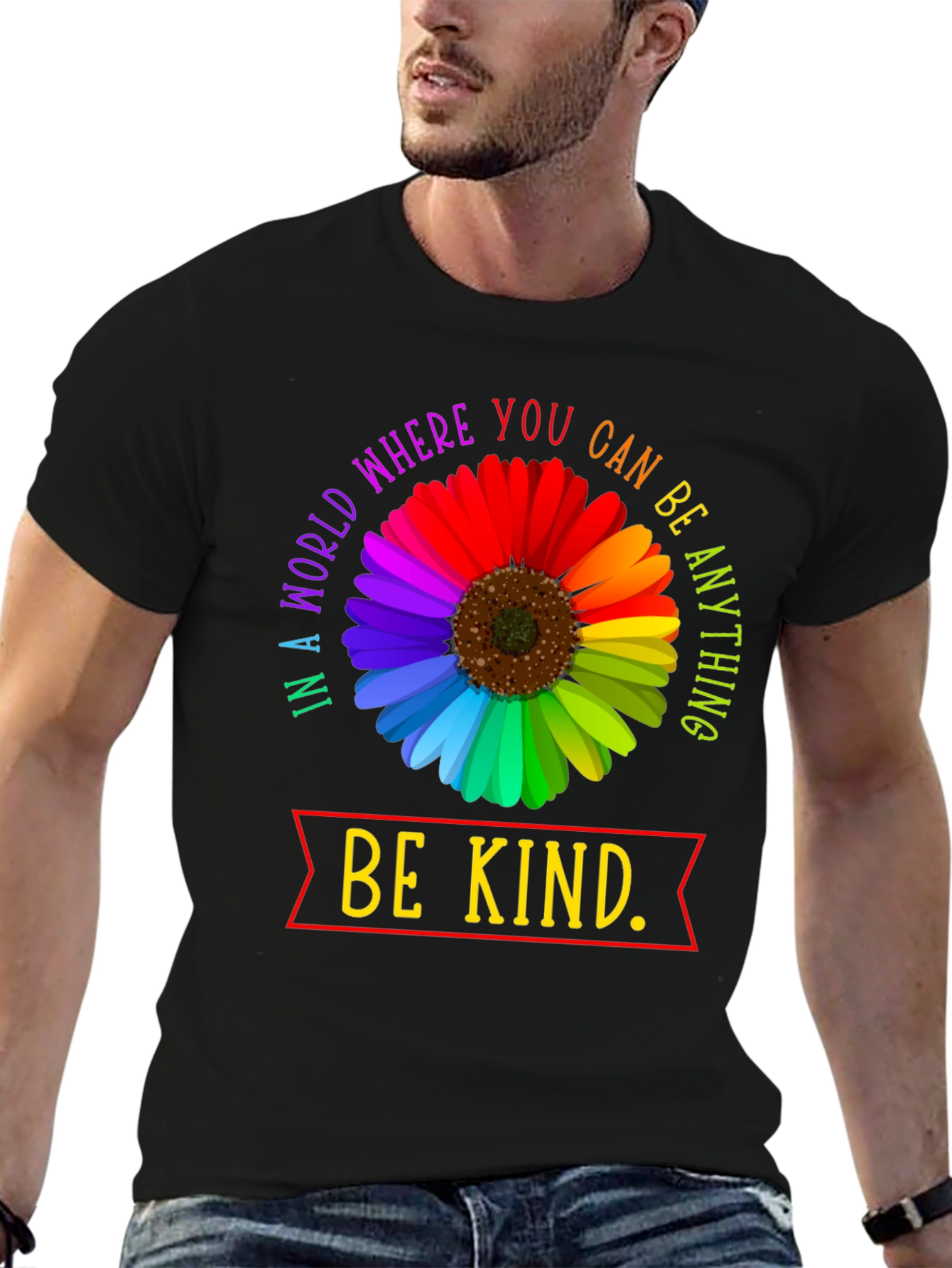 Be Kind Rainbow Flower Graphic T-Shirt