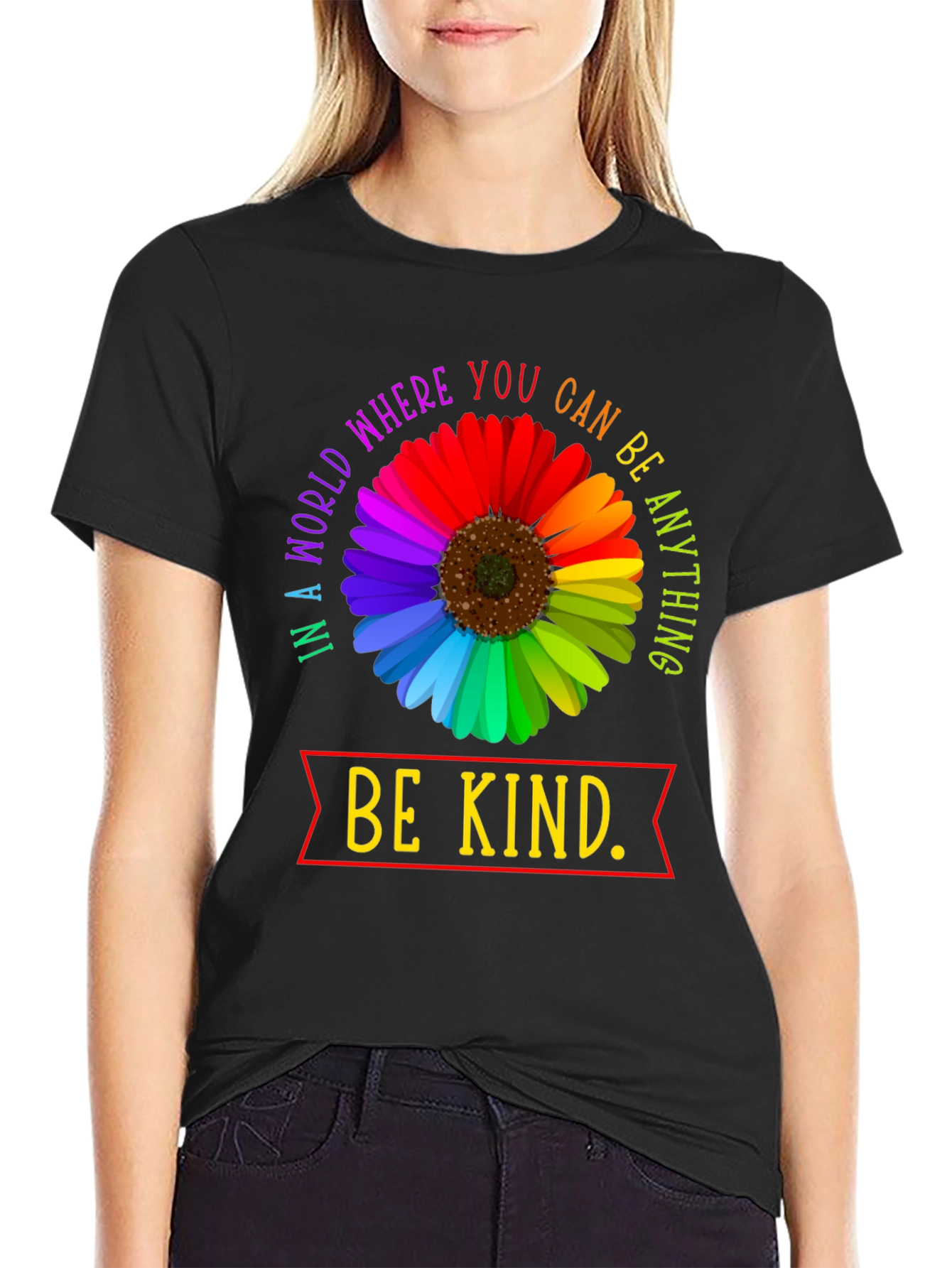 Be Kind Rainbow Flower Graphic T-Shirt