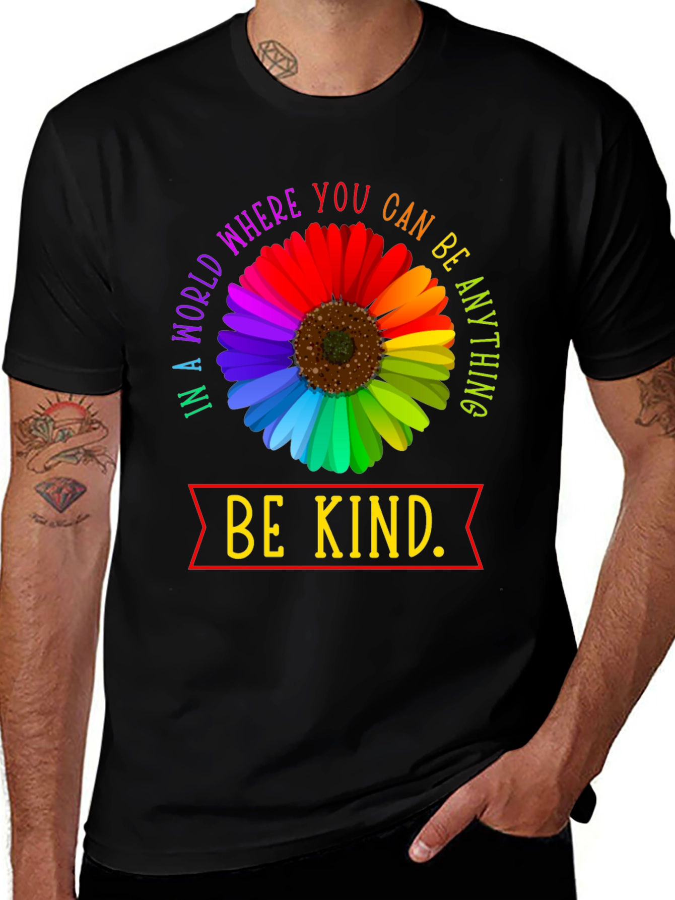 Be Kind Rainbow Flower Graphic T-Shirt