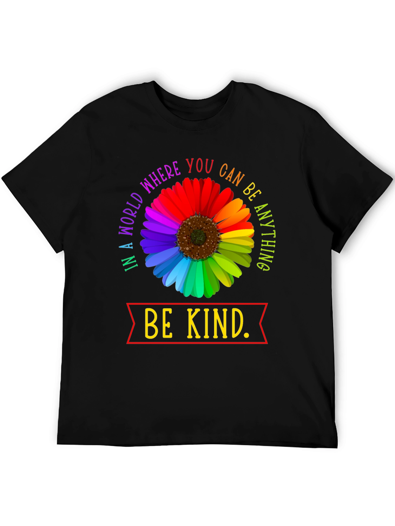 Be Kind Rainbow Flower Graphic T-Shirt