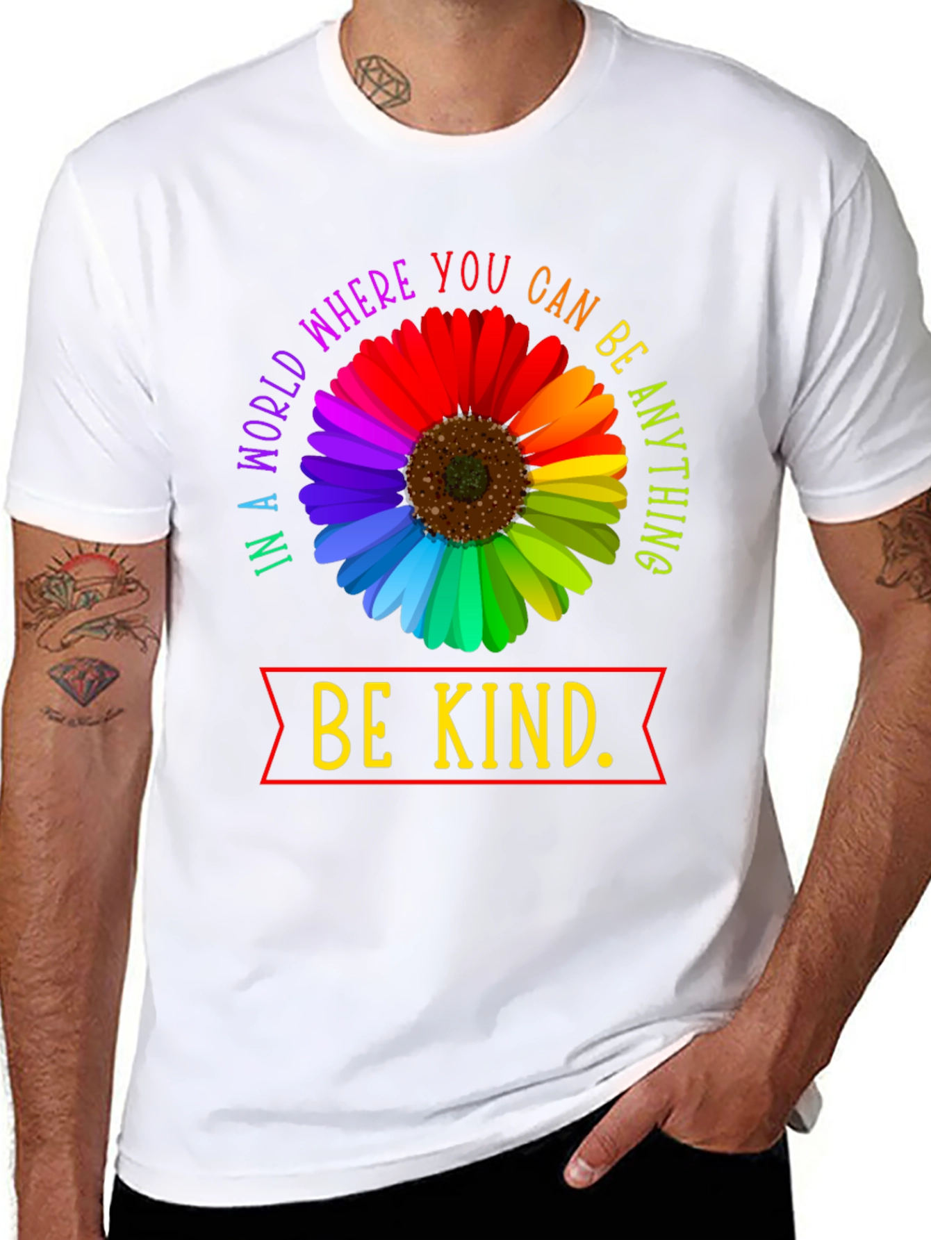 Be Kind Rainbow Flower Graphic T-Shirt