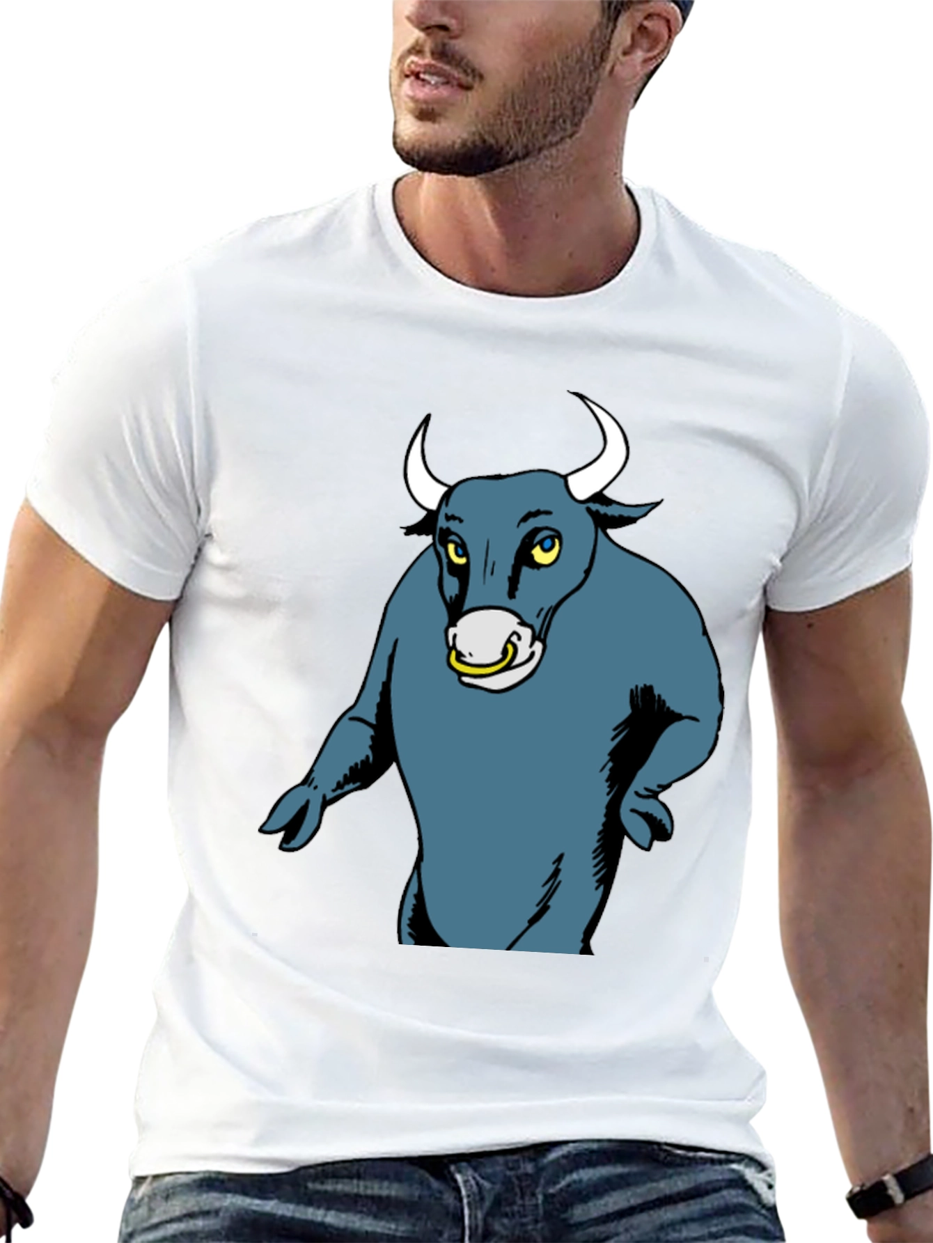 Cartoon Bull Graphic Tee - Black