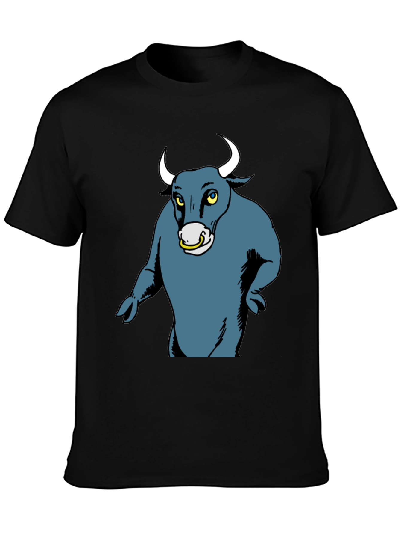 Cartoon Bull Graphic Tee - Black