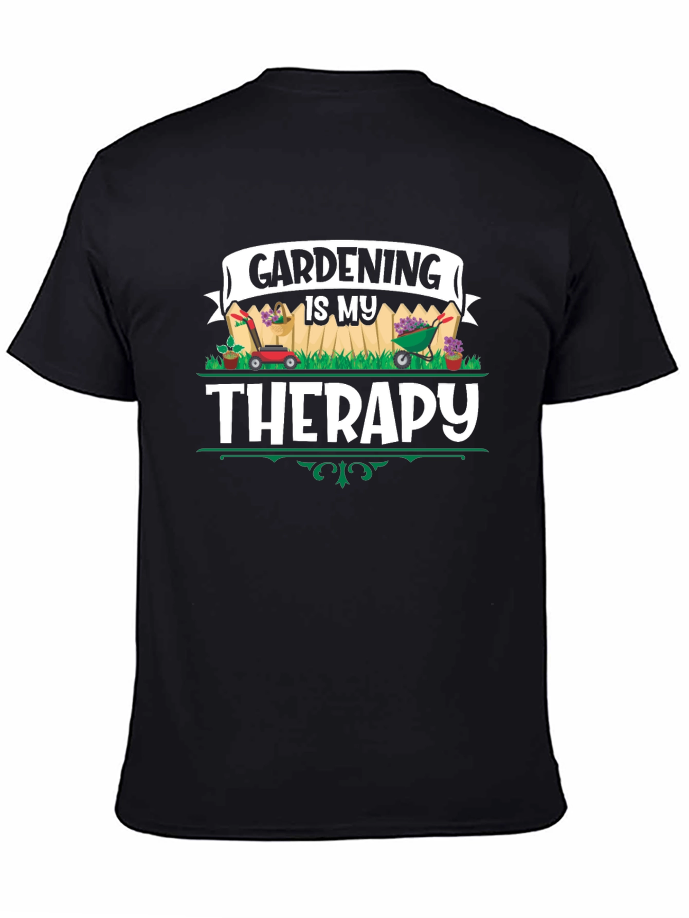 Gardening is My Therapy Black T-Shirt