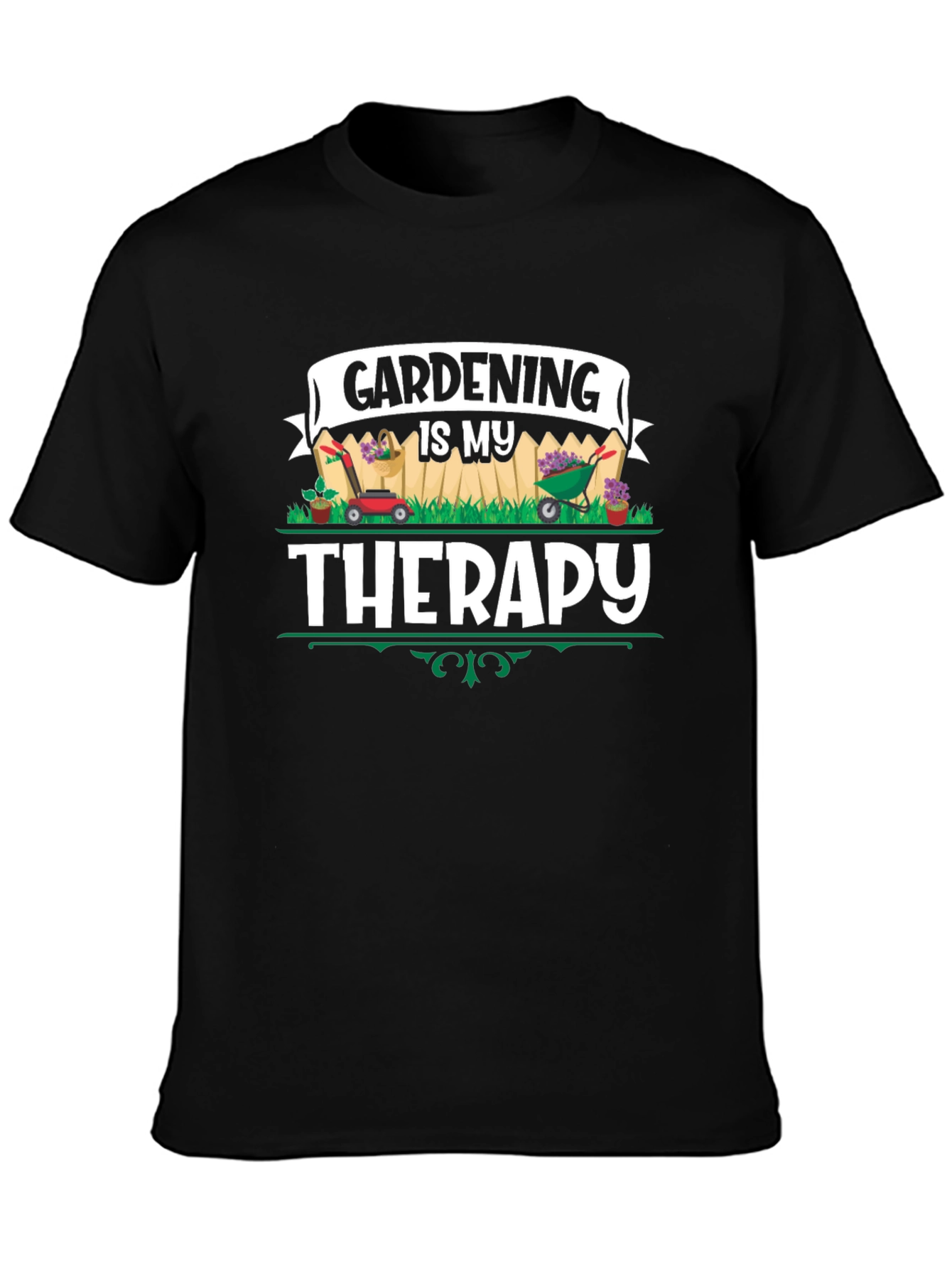 Gardening is My Therapy Black T-Shirt