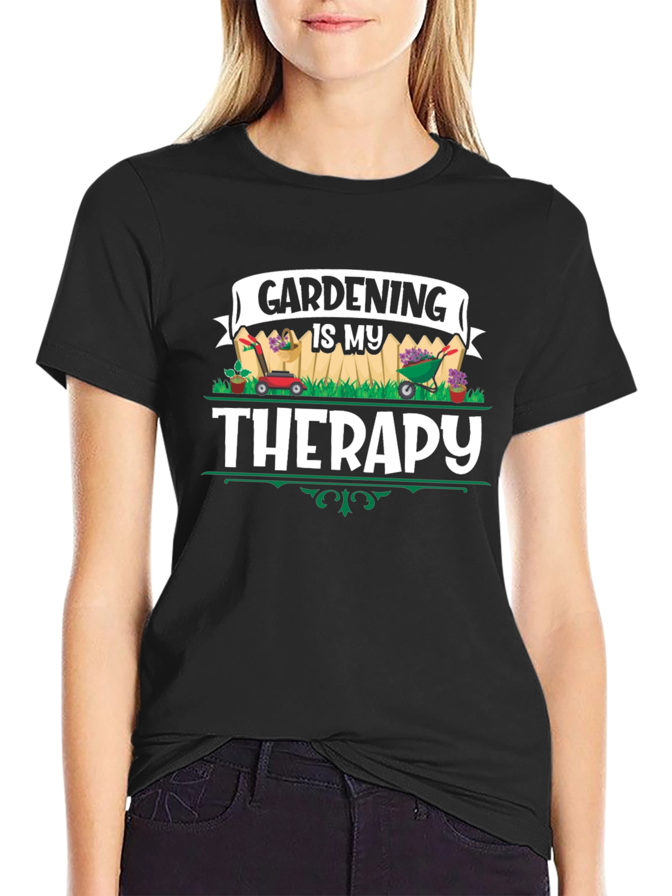 Gardening is My Therapy Black T-Shirt