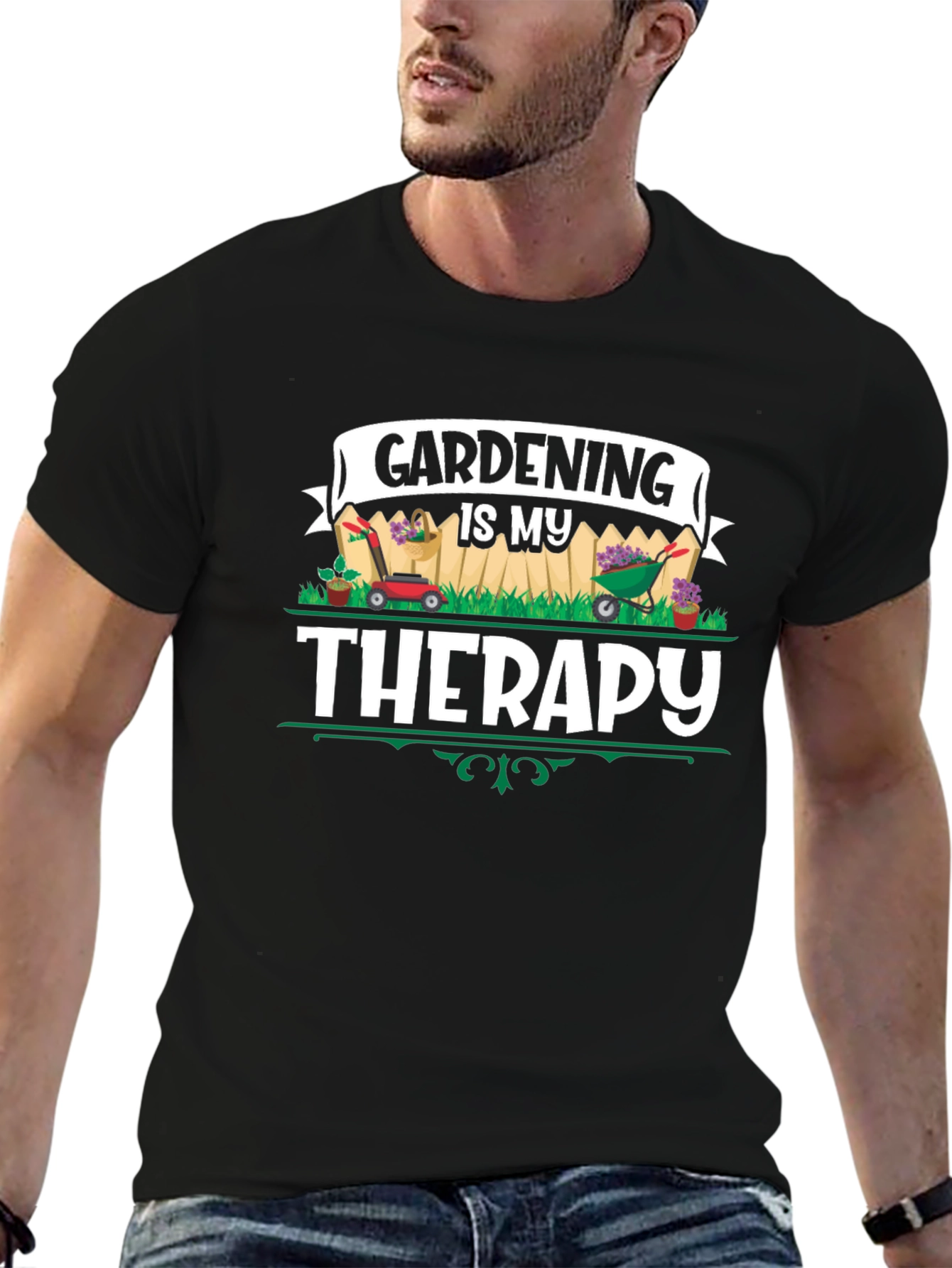 Gardening is My Therapy Black T-Shirt