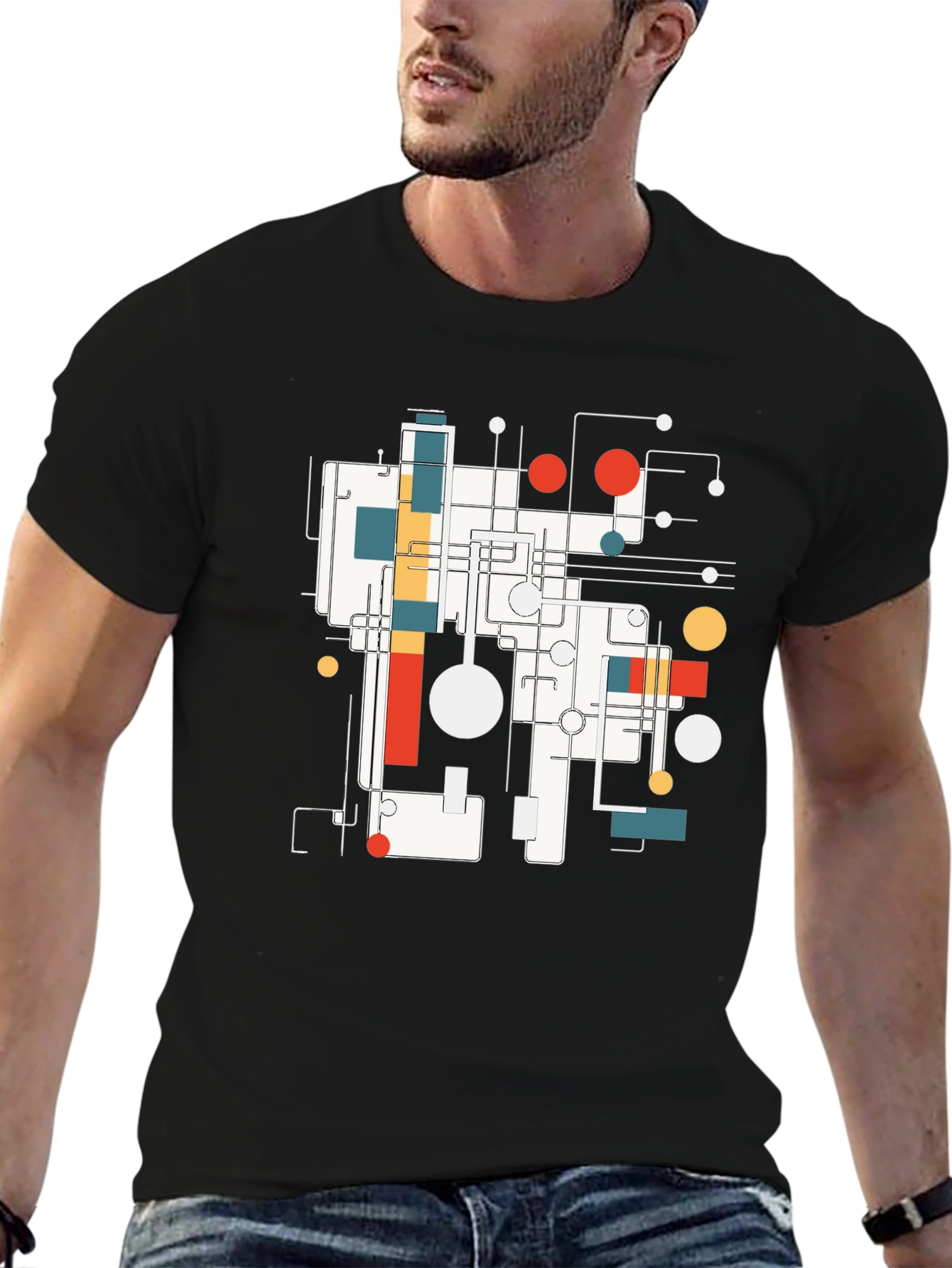 Abstract Geometric Design Black T-Shirt