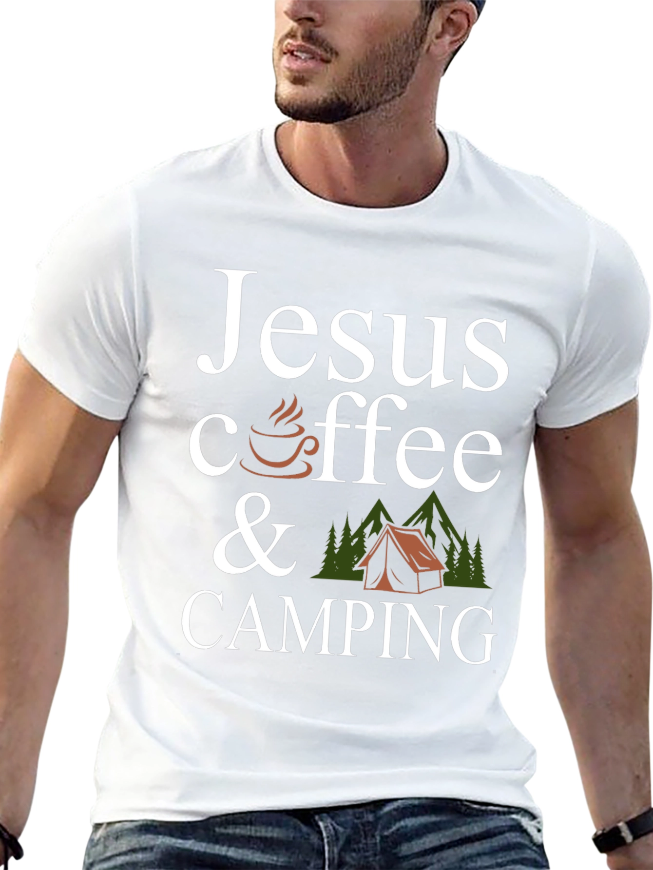 Jesus Coffee Camping Black Graphic T-Shirt