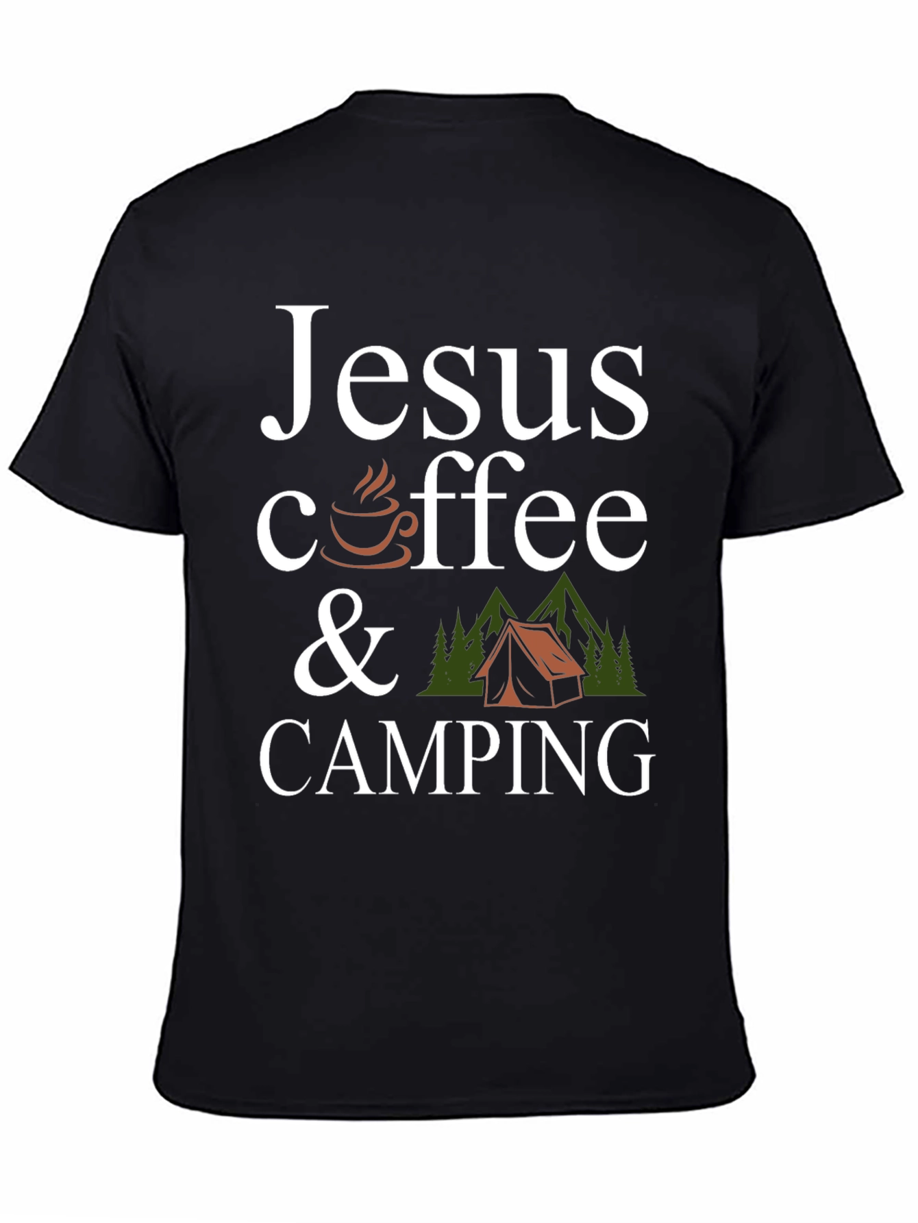 Jesus Coffee Camping Black Graphic T-Shirt