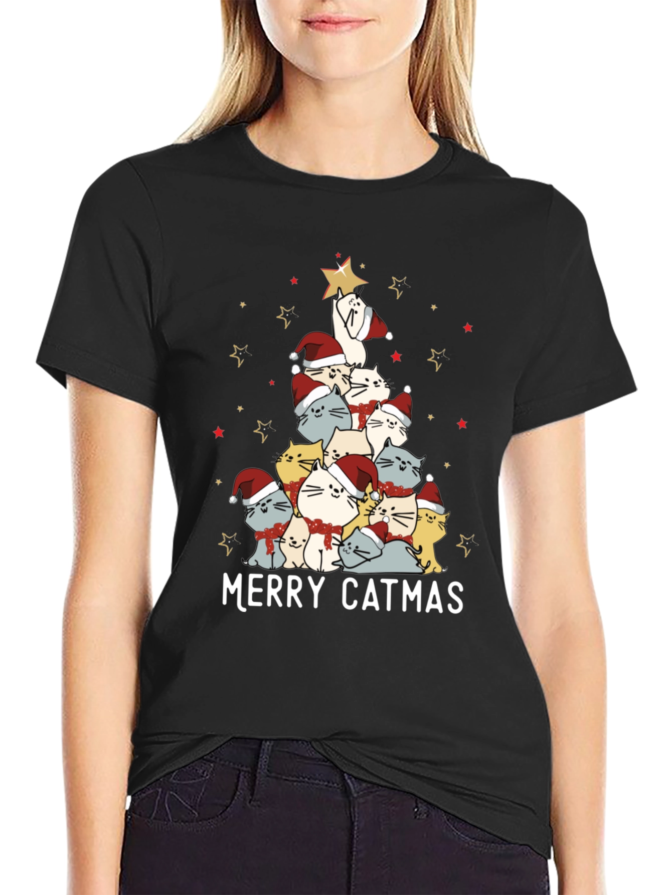 Merry Catmas Cat Christmas Tree T-Shirt