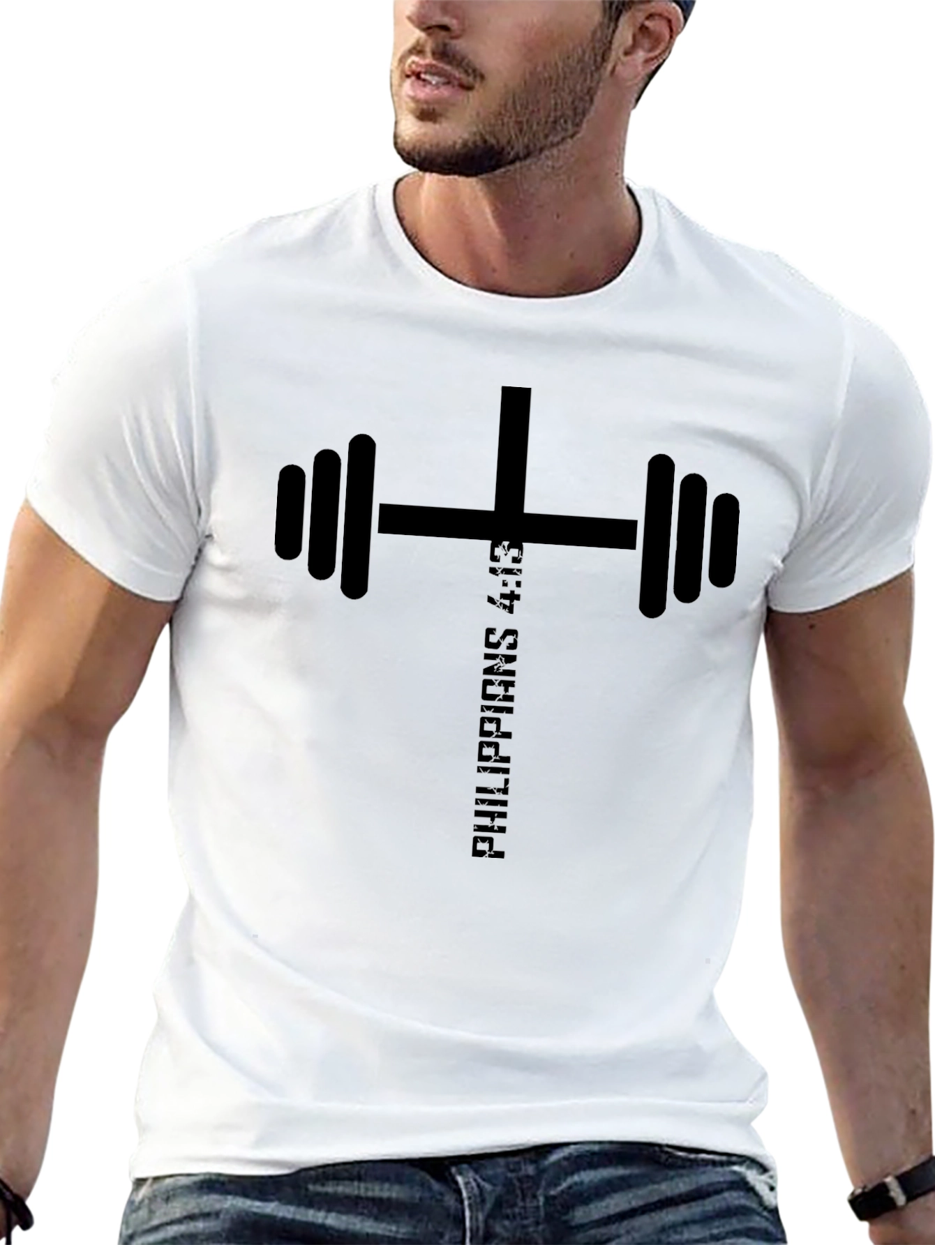 Philippians 4:13 Cross Barbell T-Shirt