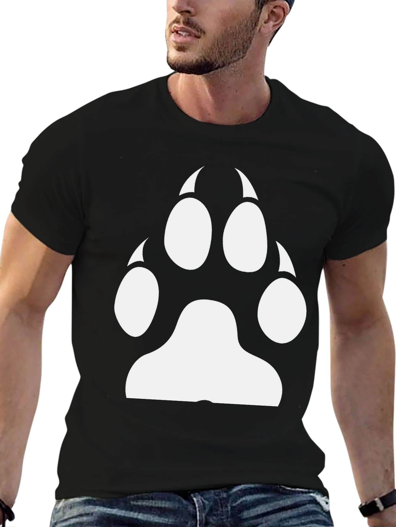 Cool Black Tee with White Paw Print Graphic