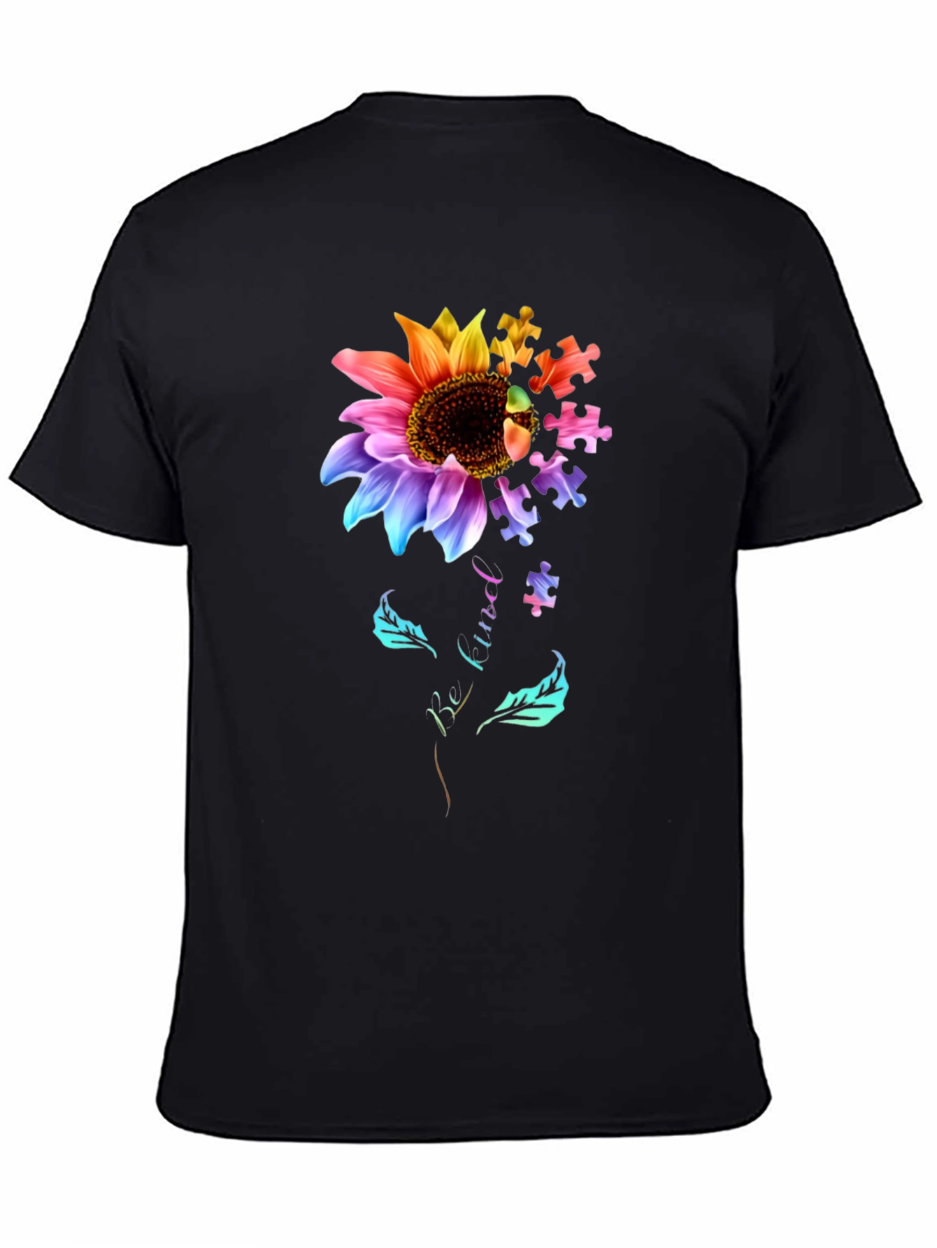 Autism Awareness Sunflower Puzzle Piece Graphic T-Shirt