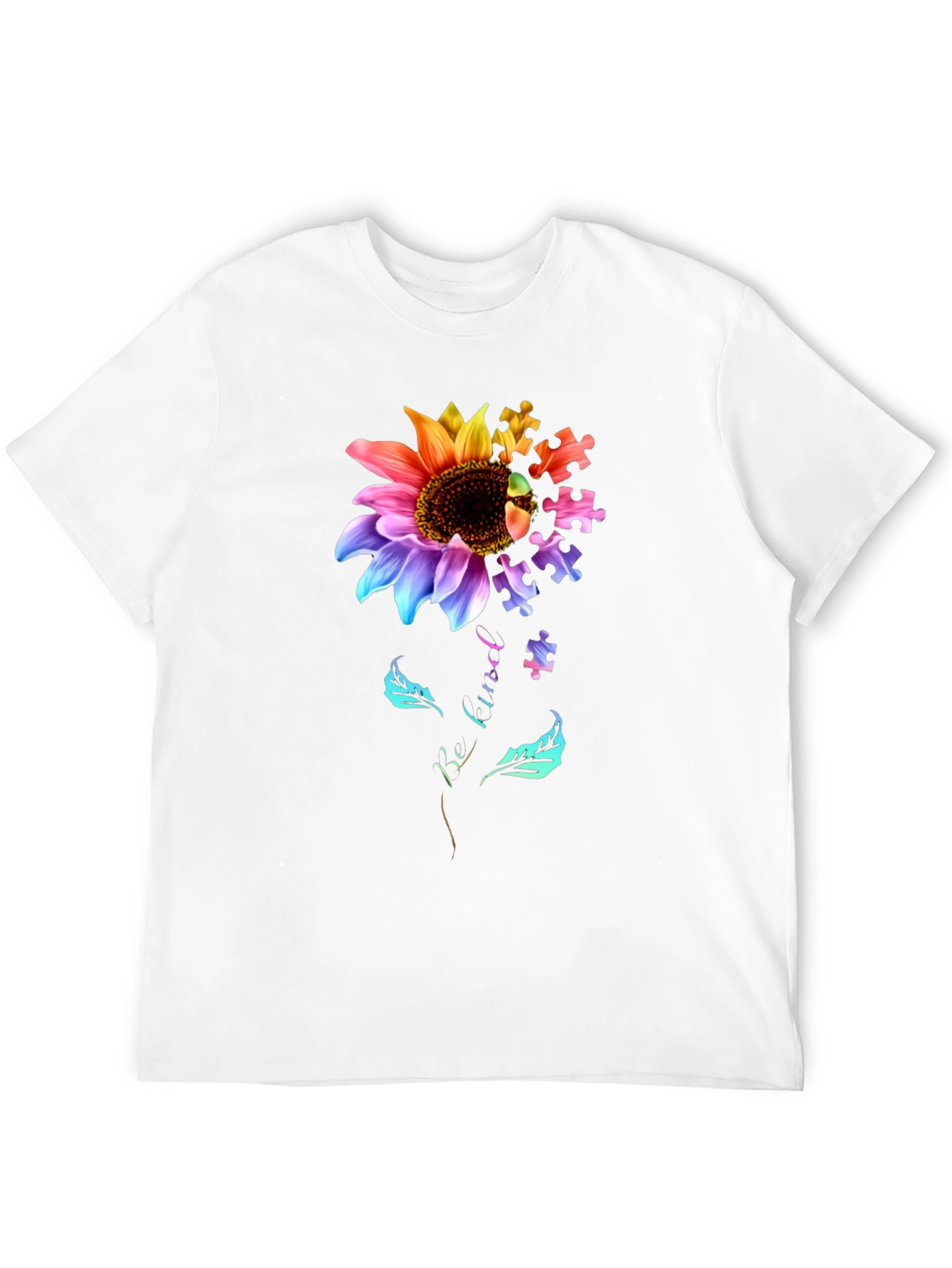 Autism Awareness Sunflower Puzzle Piece Graphic T-Shirt