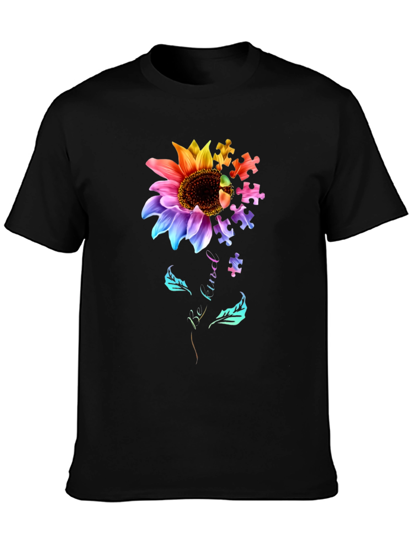 Autism Awareness Sunflower Puzzle Piece Graphic T-Shirt