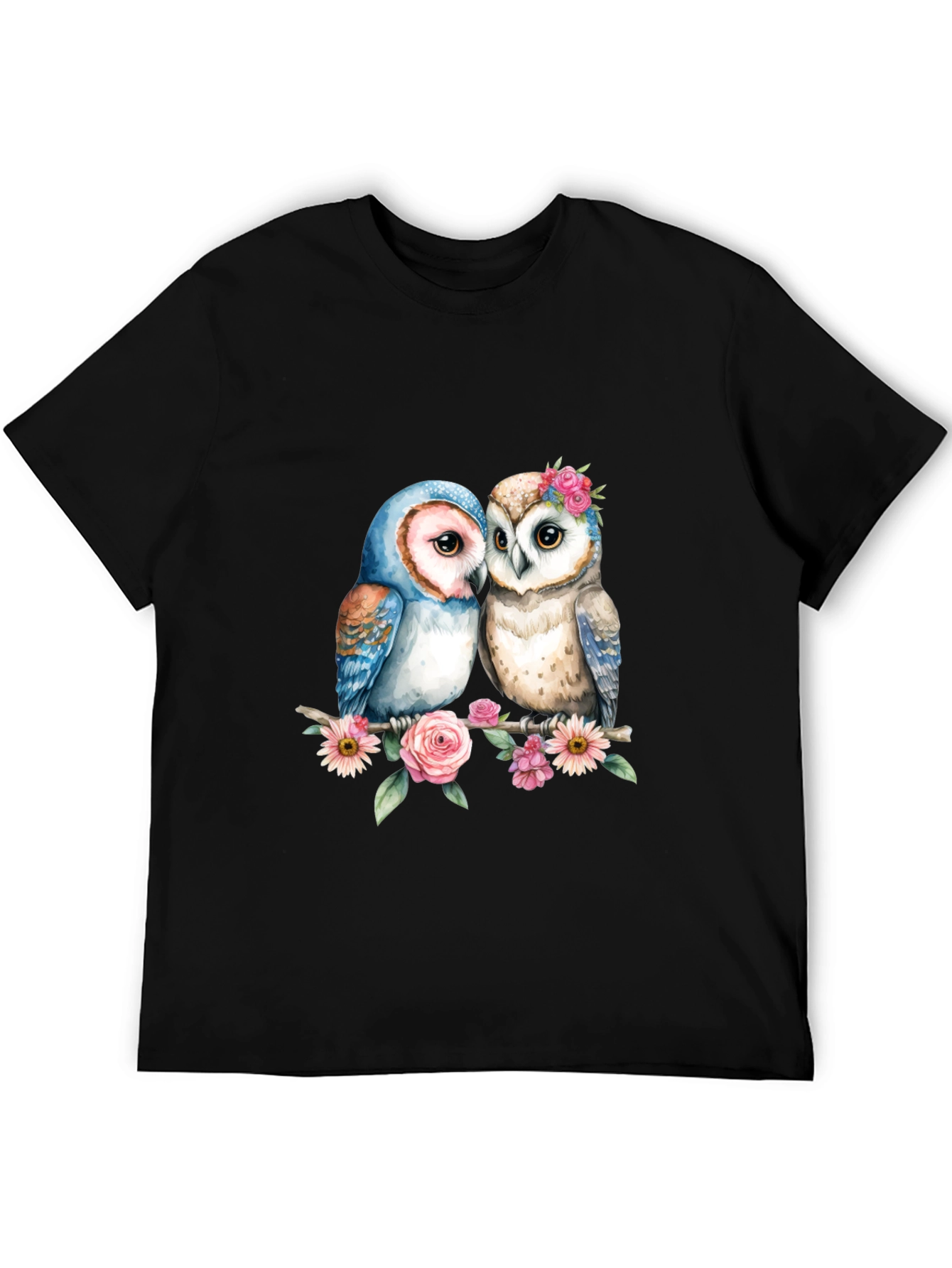 Floral Owl Couple Graphic T-Shirt