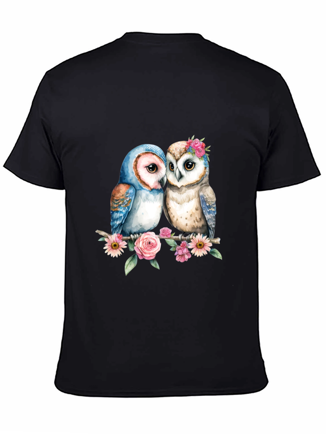 Floral Owl Couple Graphic T-Shirt