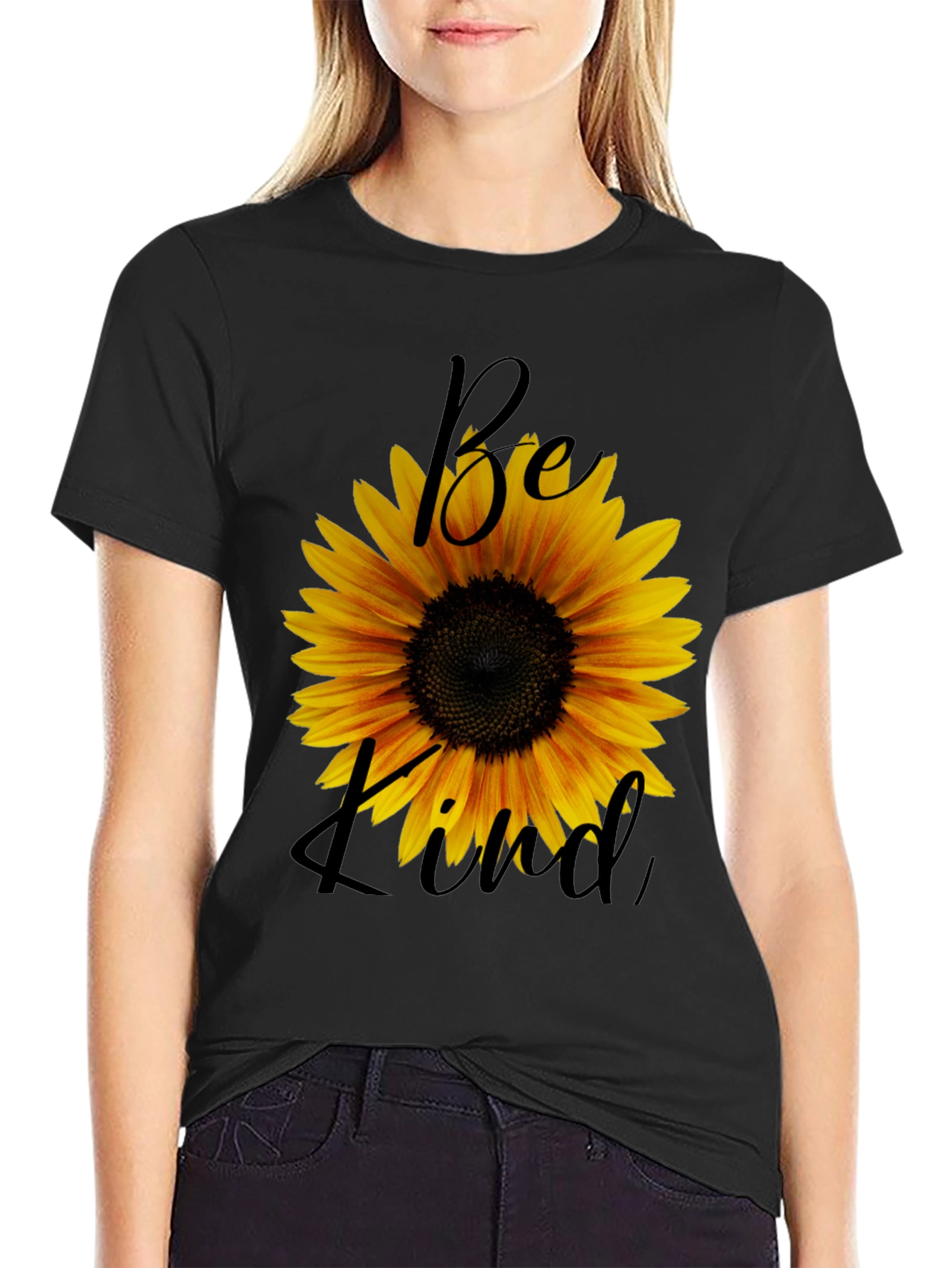 Sunflower Be Kind Graphic Black T-Shirt
