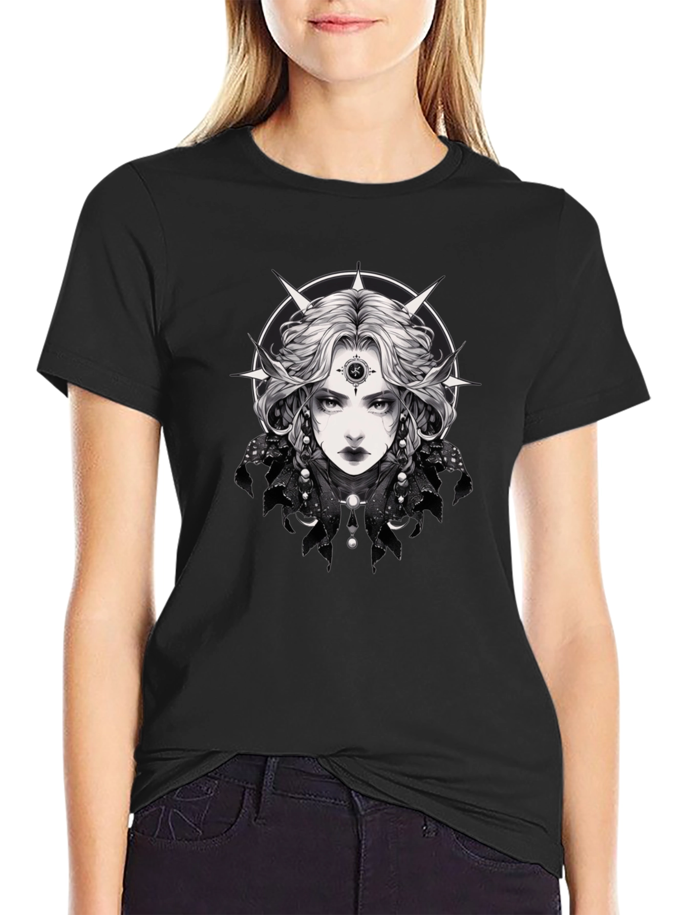 Gothic Witch Graphic Tee - Black Unisex T-Shirt