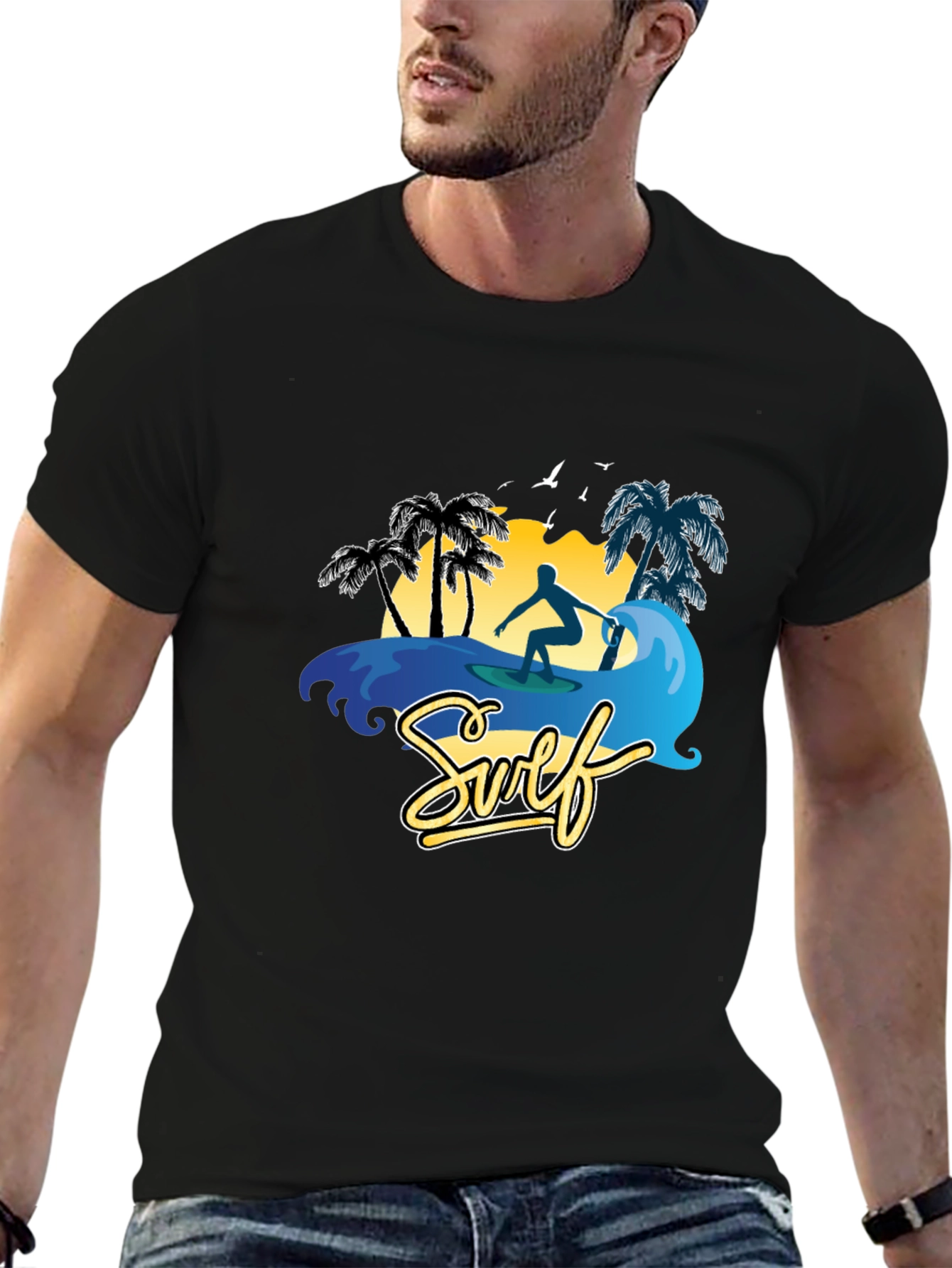 Surf Scene Graphic T-Shirt - Black