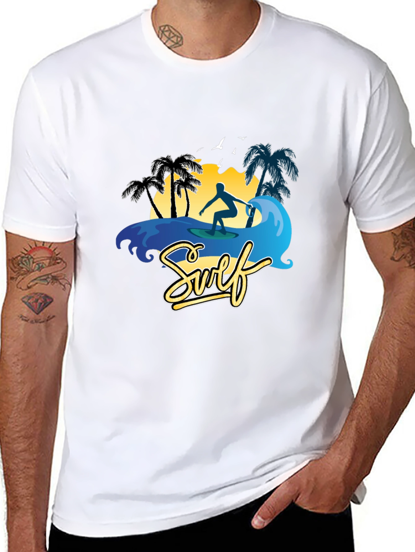 Surf Scene Graphic T-Shirt - Black