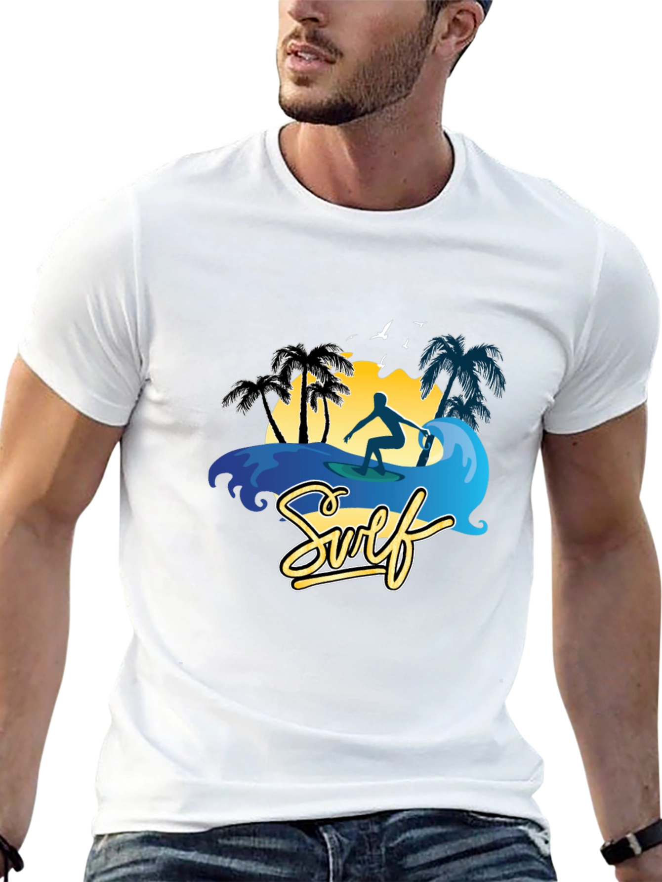 Surf Scene Graphic T-Shirt - Black