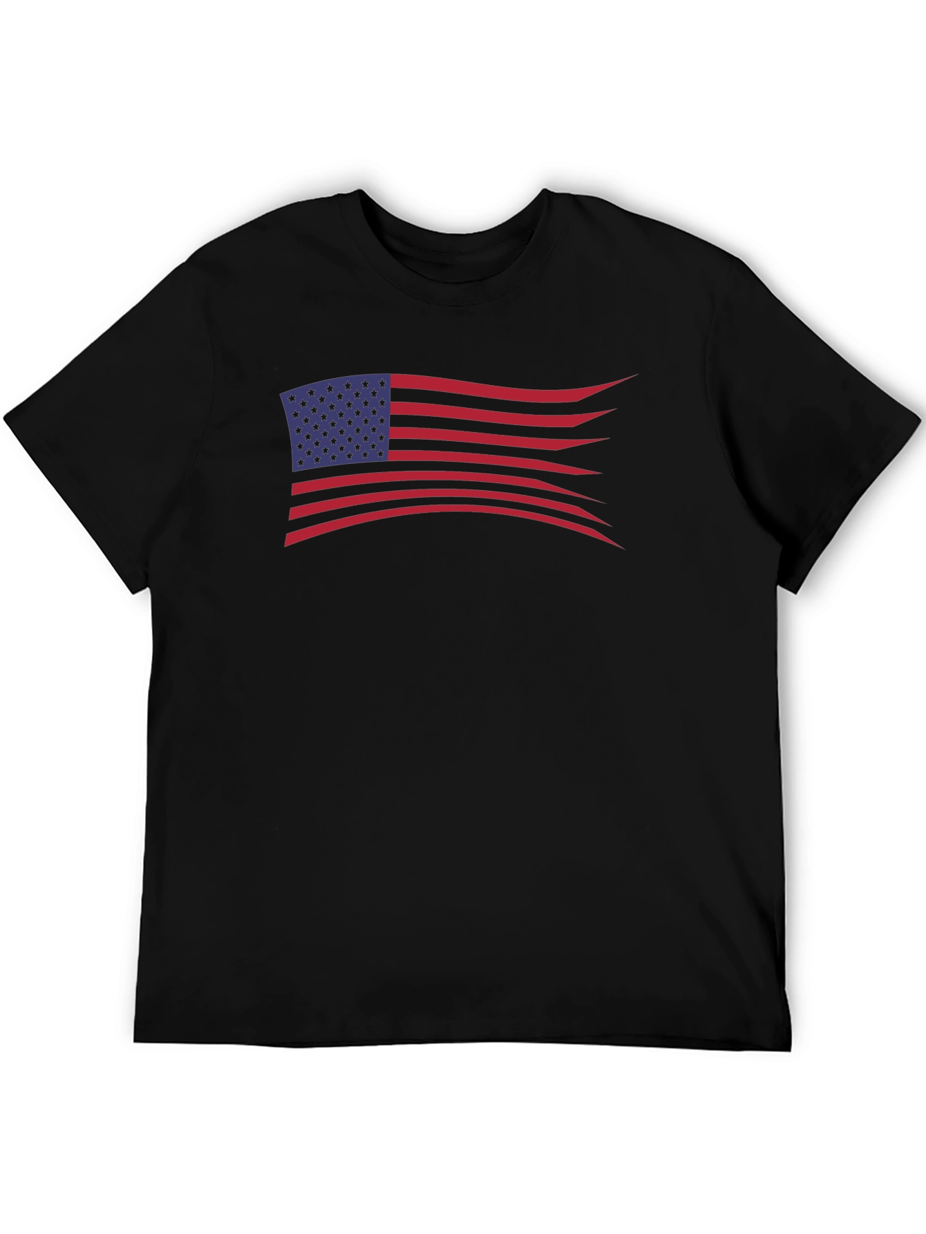 American Flag Wavy Design Black T-Shirt