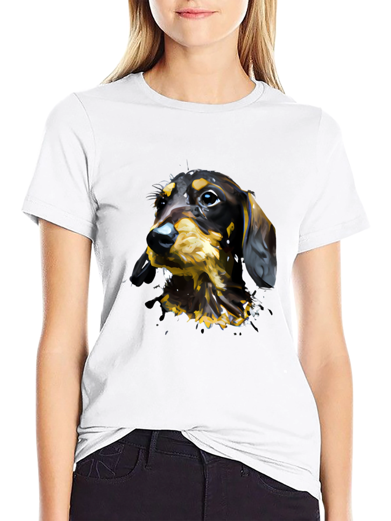 Dachshund Dog Art T-Shirt - Mens Black Tee