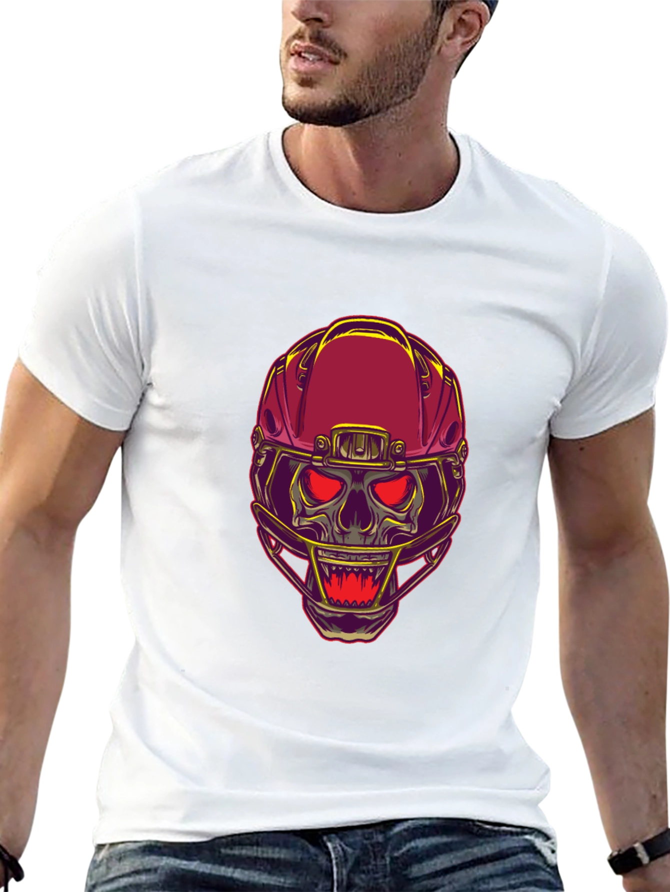 Skull Football Helmet Graphic T-Shirt - Bold Design