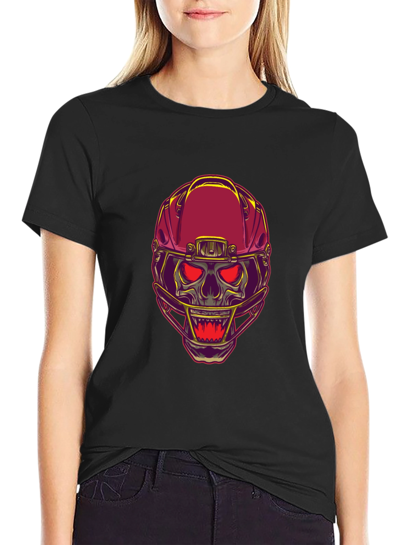 Skull Football Helmet Graphic T-Shirt - Bold Design